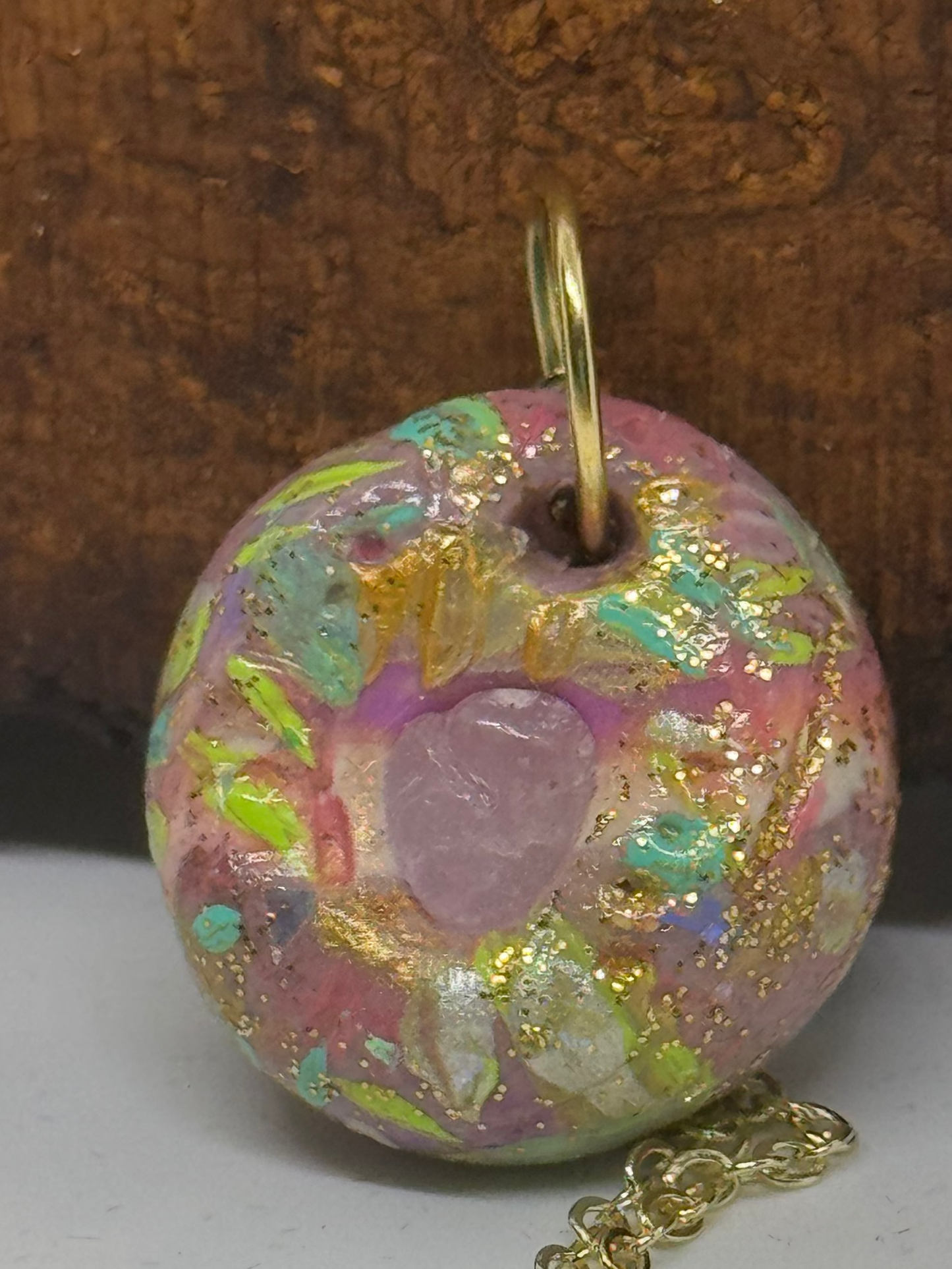 Sparkly kunzite and clay handmade necklace