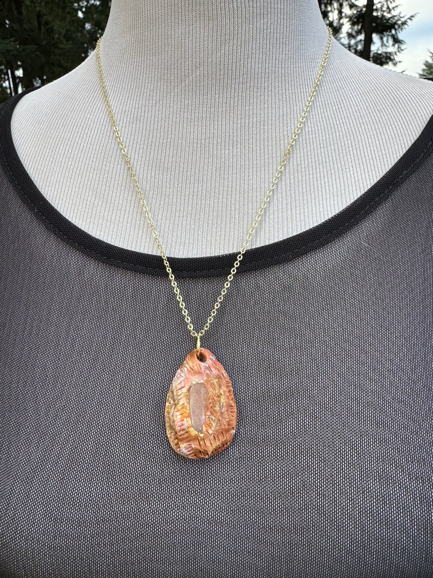 Moonstone and earthy clay handmade necklace