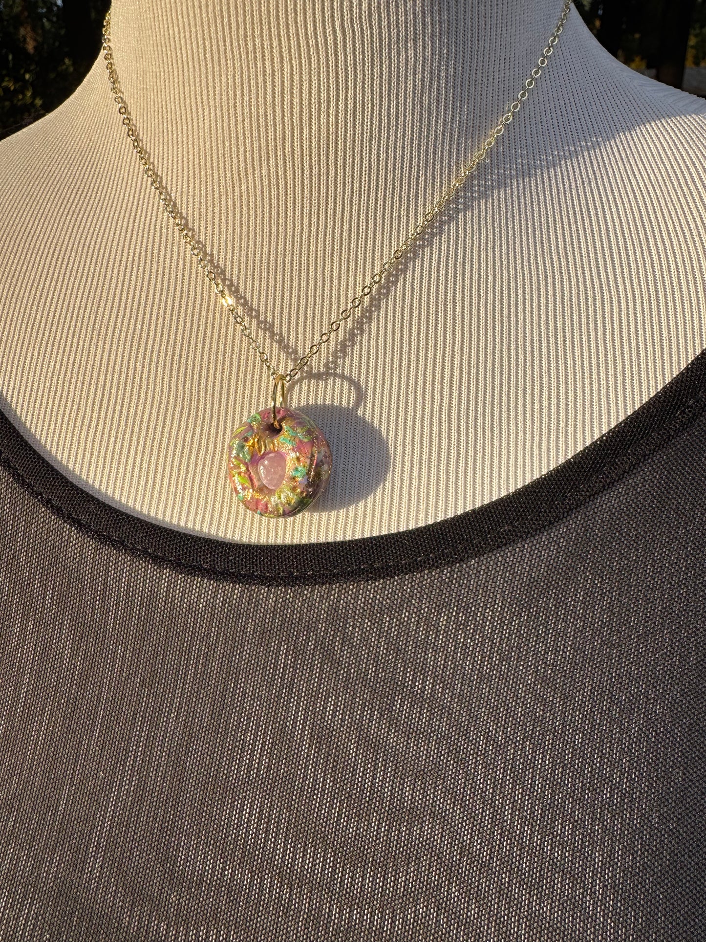 Sparkly kunzite and clay handmade necklace