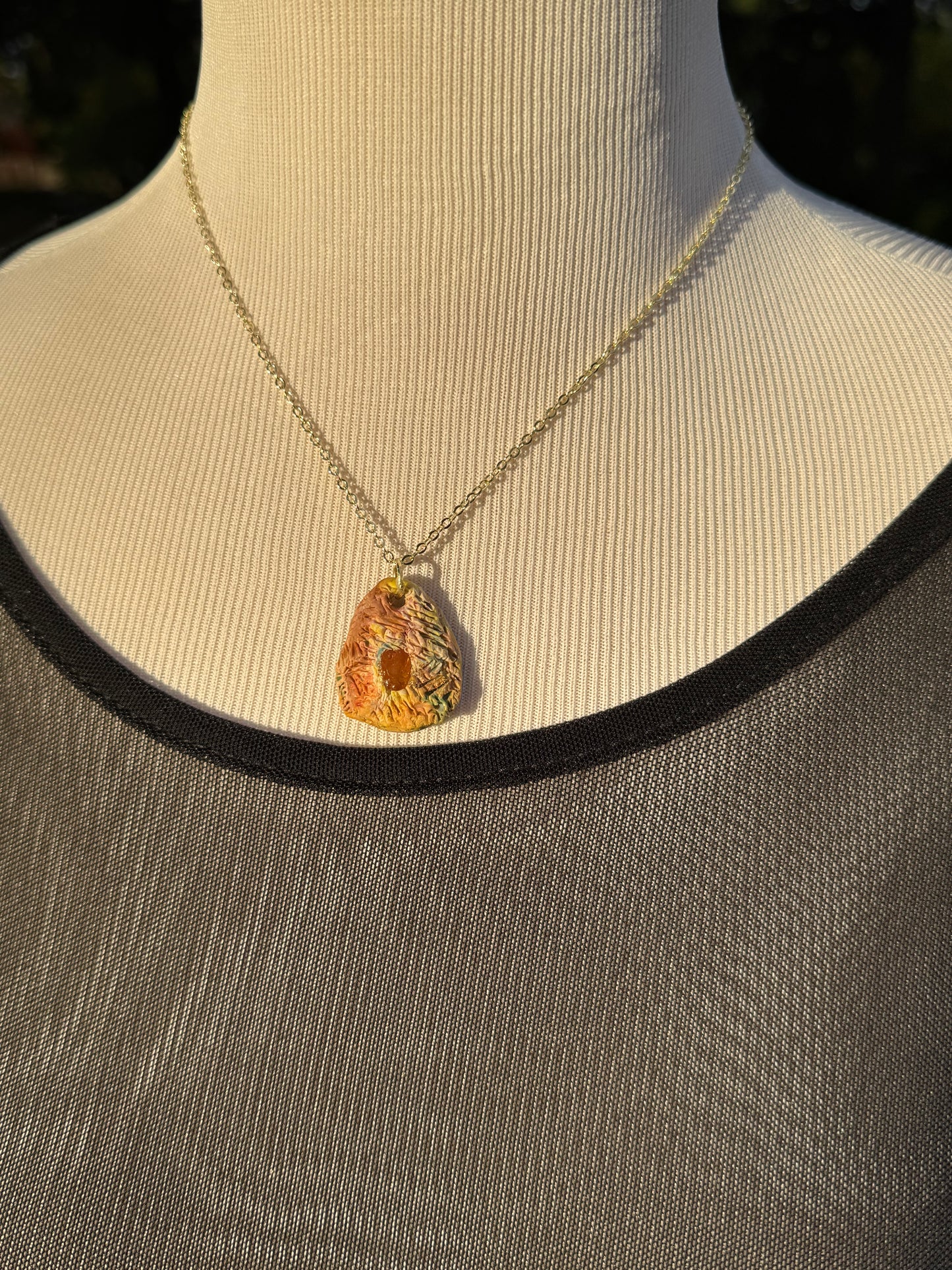 Rainbow necklace with amber stone, handmade in Oregon