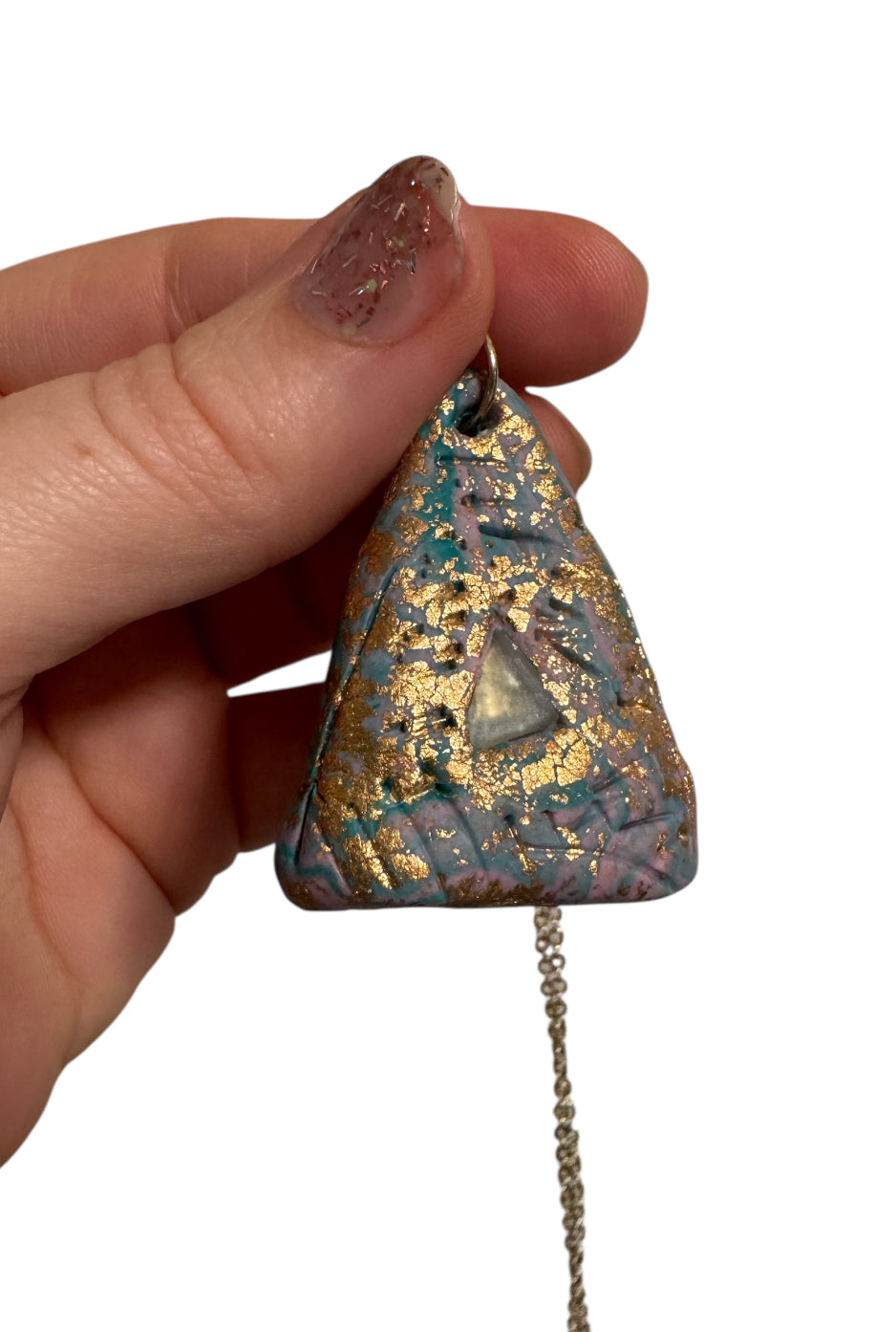 Fluorite and clay triangle necklace