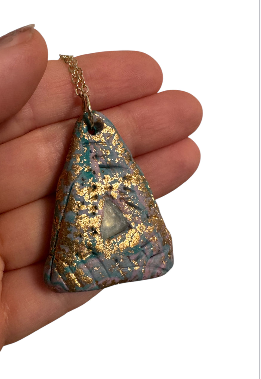 Fluorite and clay triangle necklace