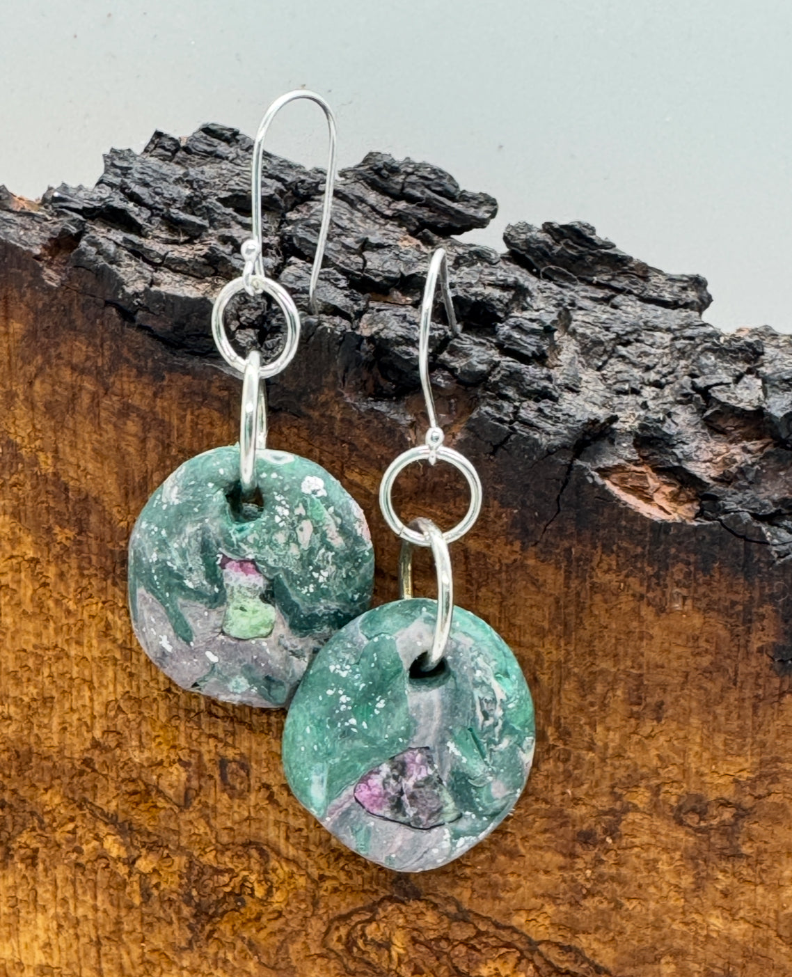 Ruby zoisite green silver earrings