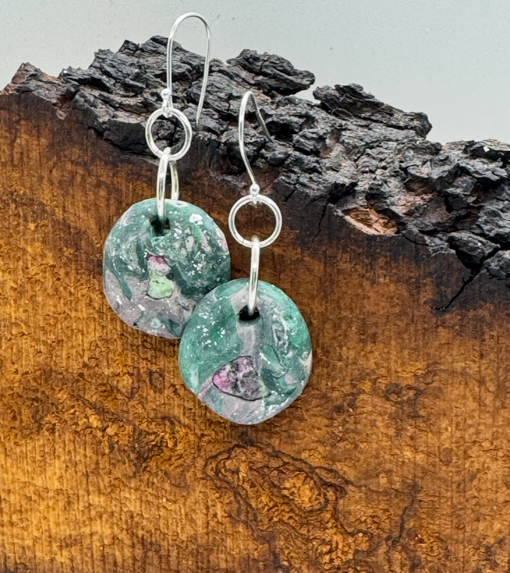Ruby zoisite green silver earrings
