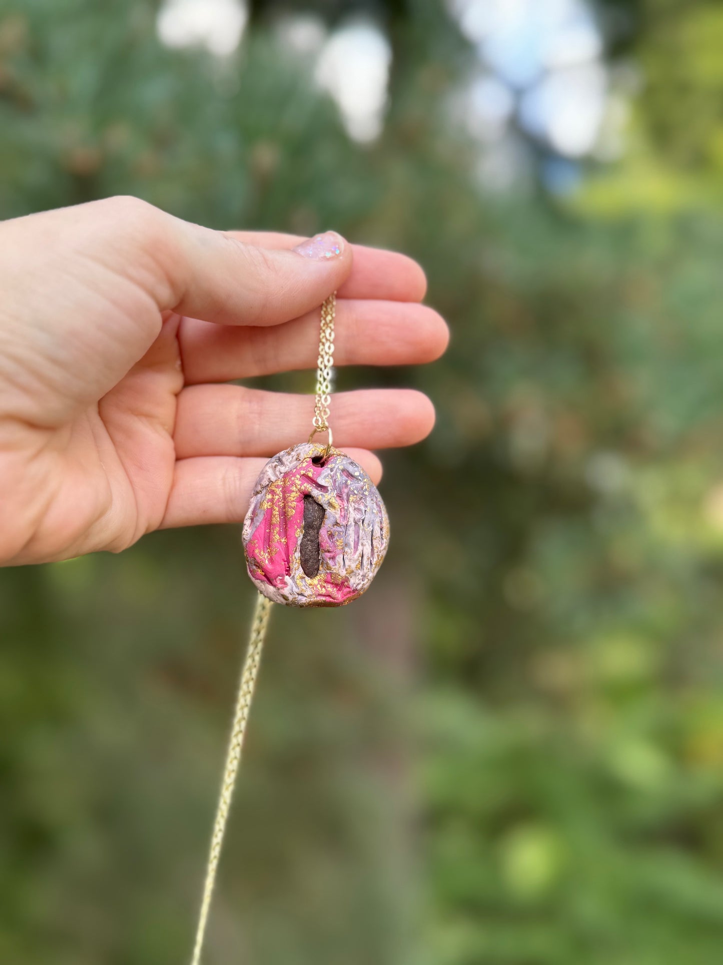 Raw ruby pink necklace, handmade in Oregon