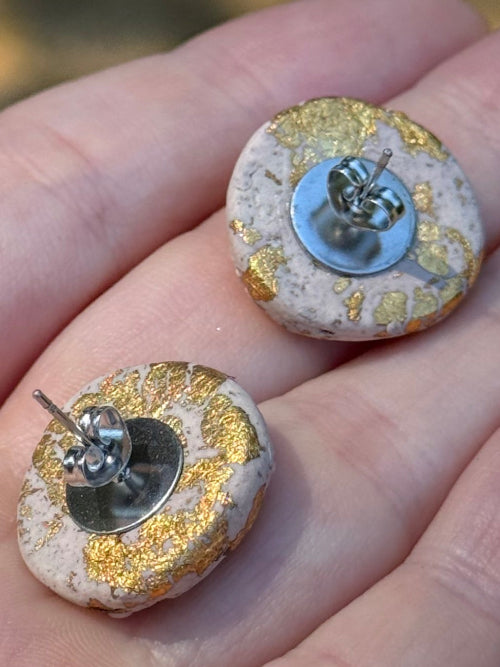 Amber and clay stud earrings