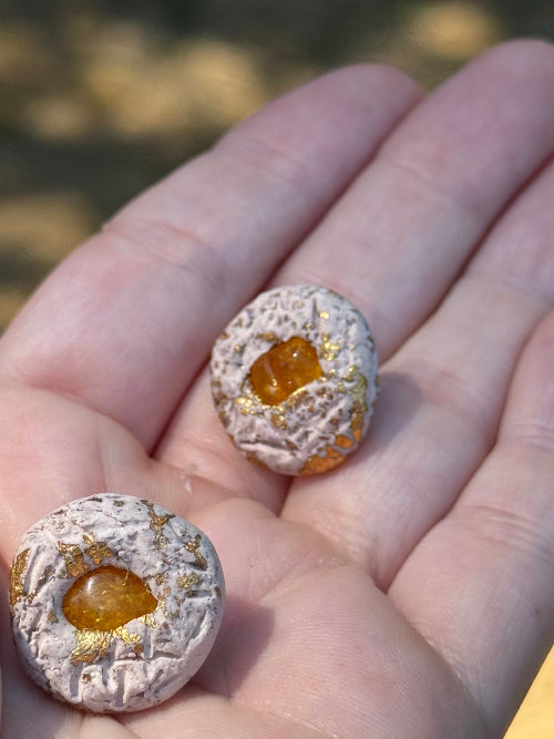 Amber and clay stud earrings