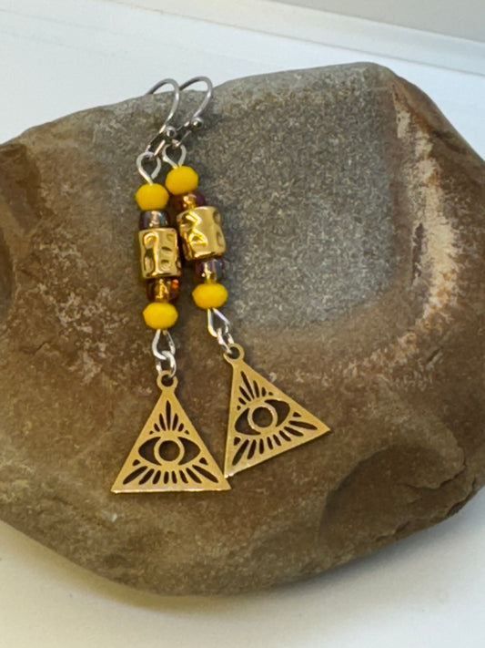 Triangle evil eye beaded earrings