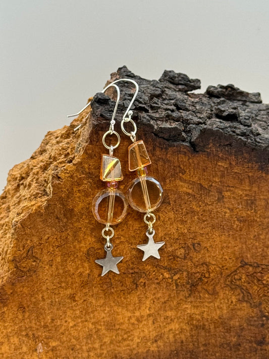 Peach glass star earrings