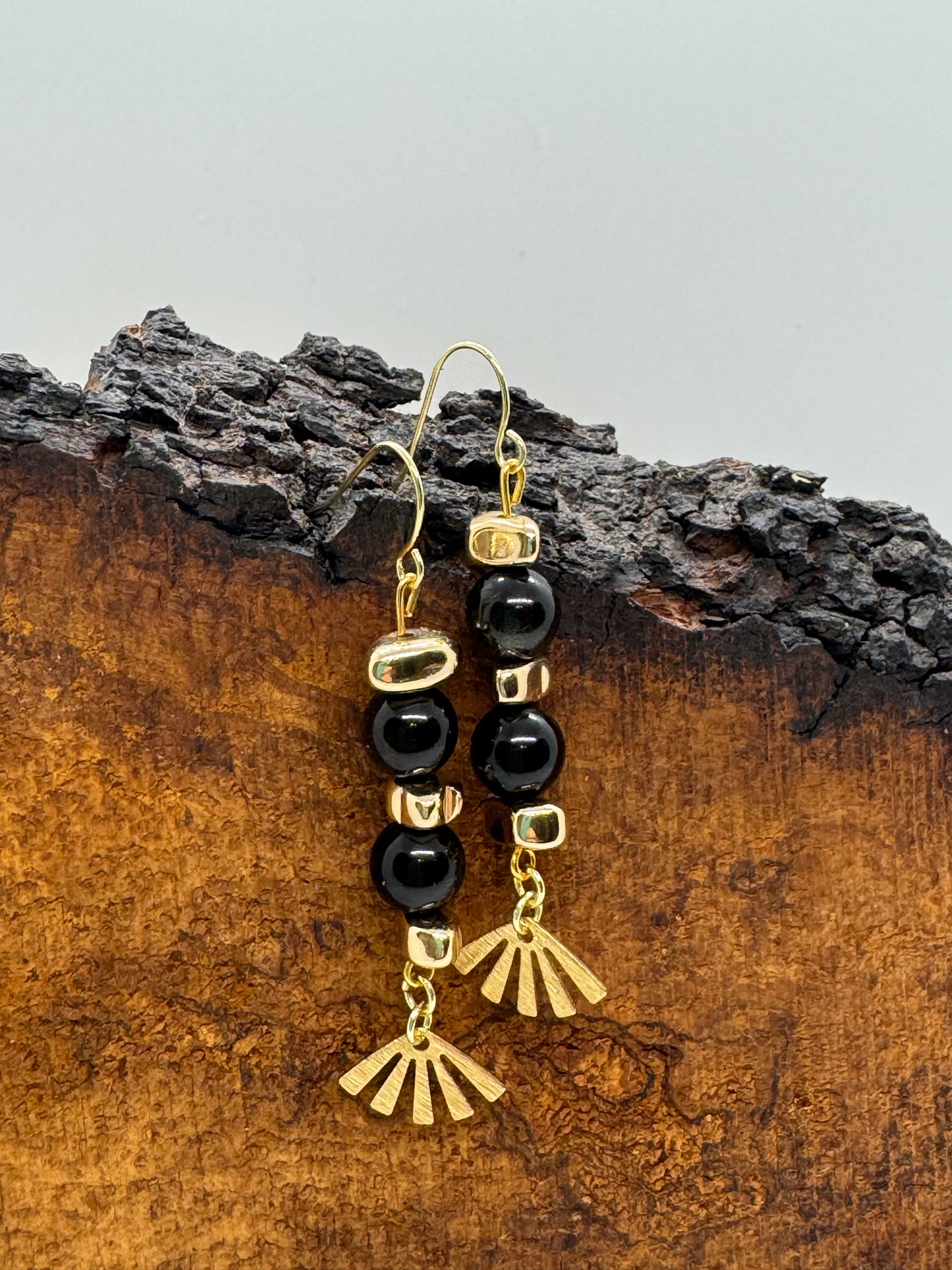 Obsidian and gold dangle earrings