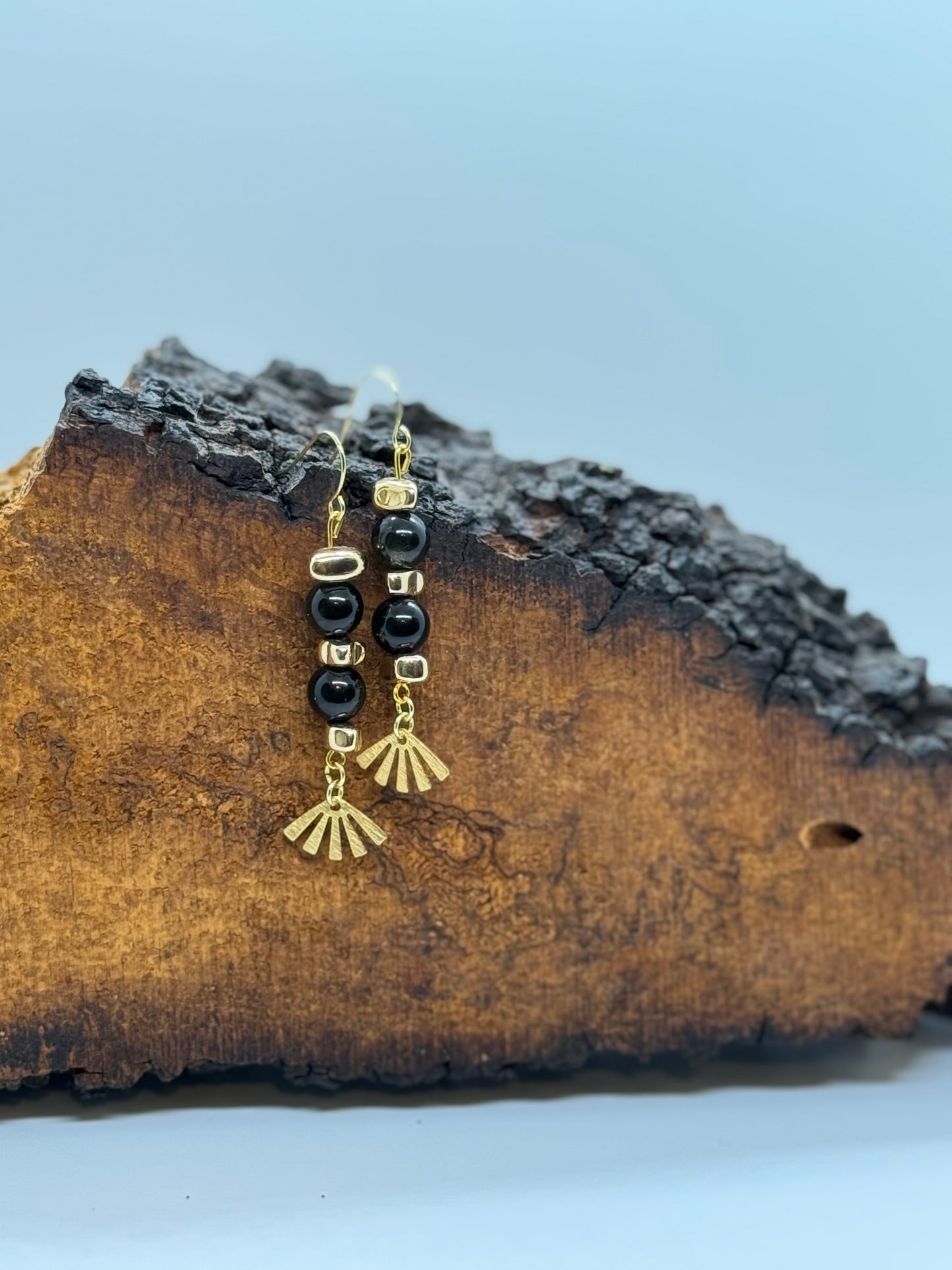 Obsidian and gold dangle earrings