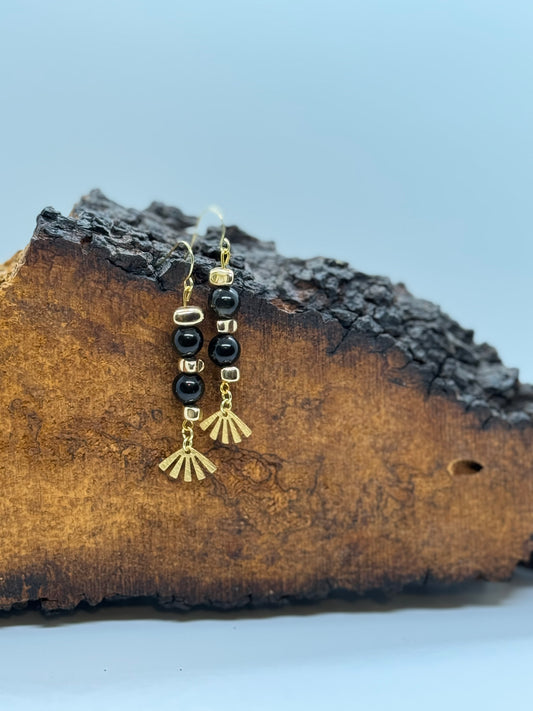 Obsidian and gold dangle earrings