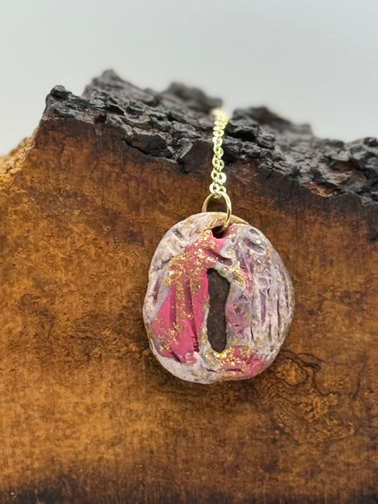 Raw ruby pink necklace, handmade in Oregon