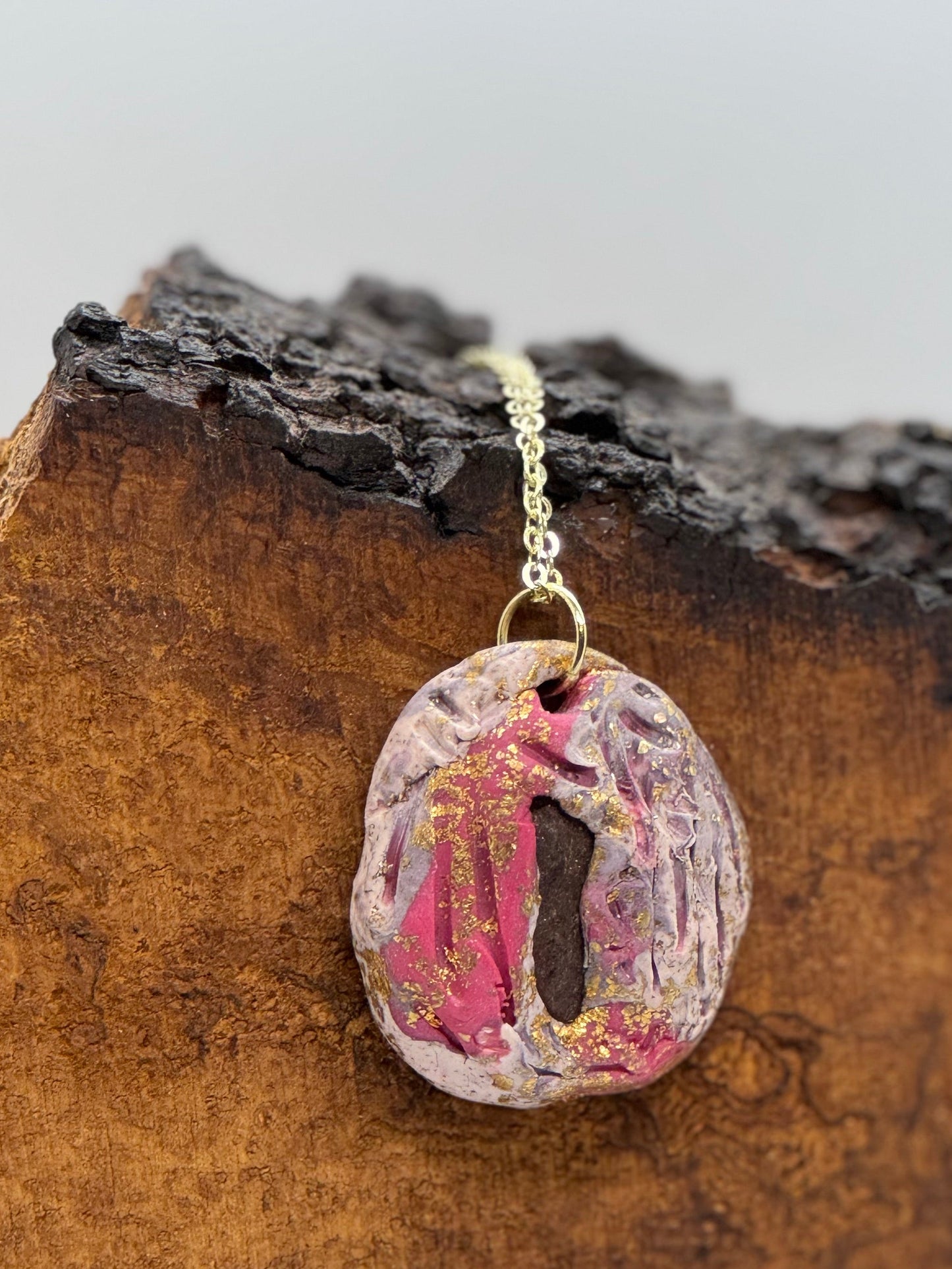 Raw ruby pink necklace, handmade in Oregon