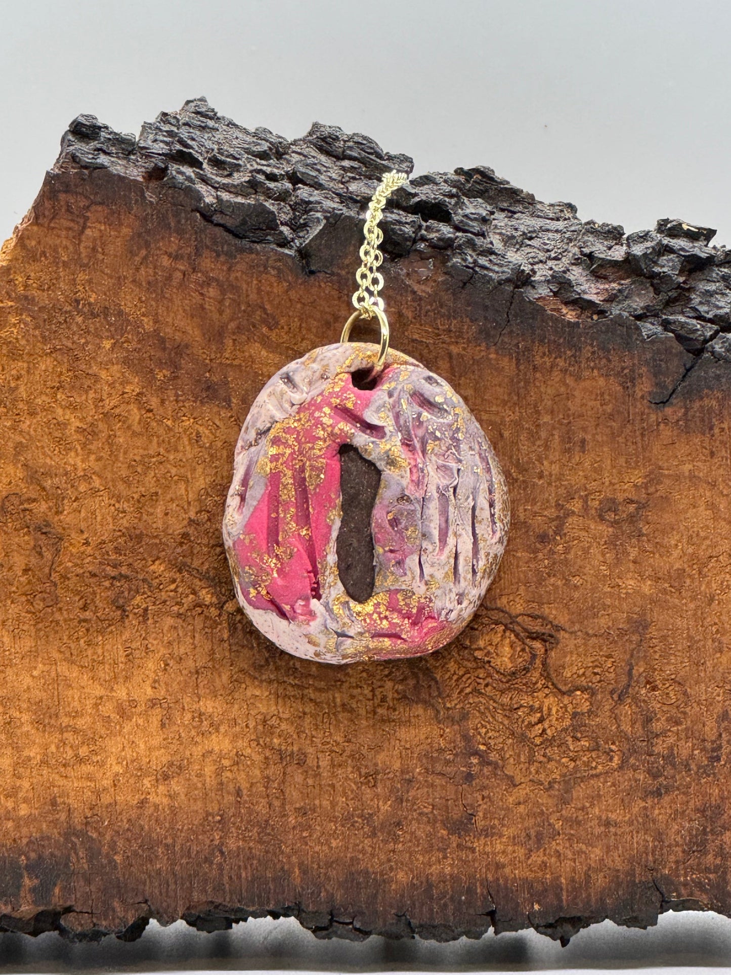 Raw ruby pink necklace, handmade in Oregon
