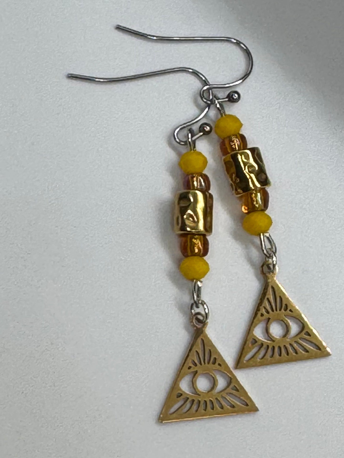 Triangle evil eye beaded earrings