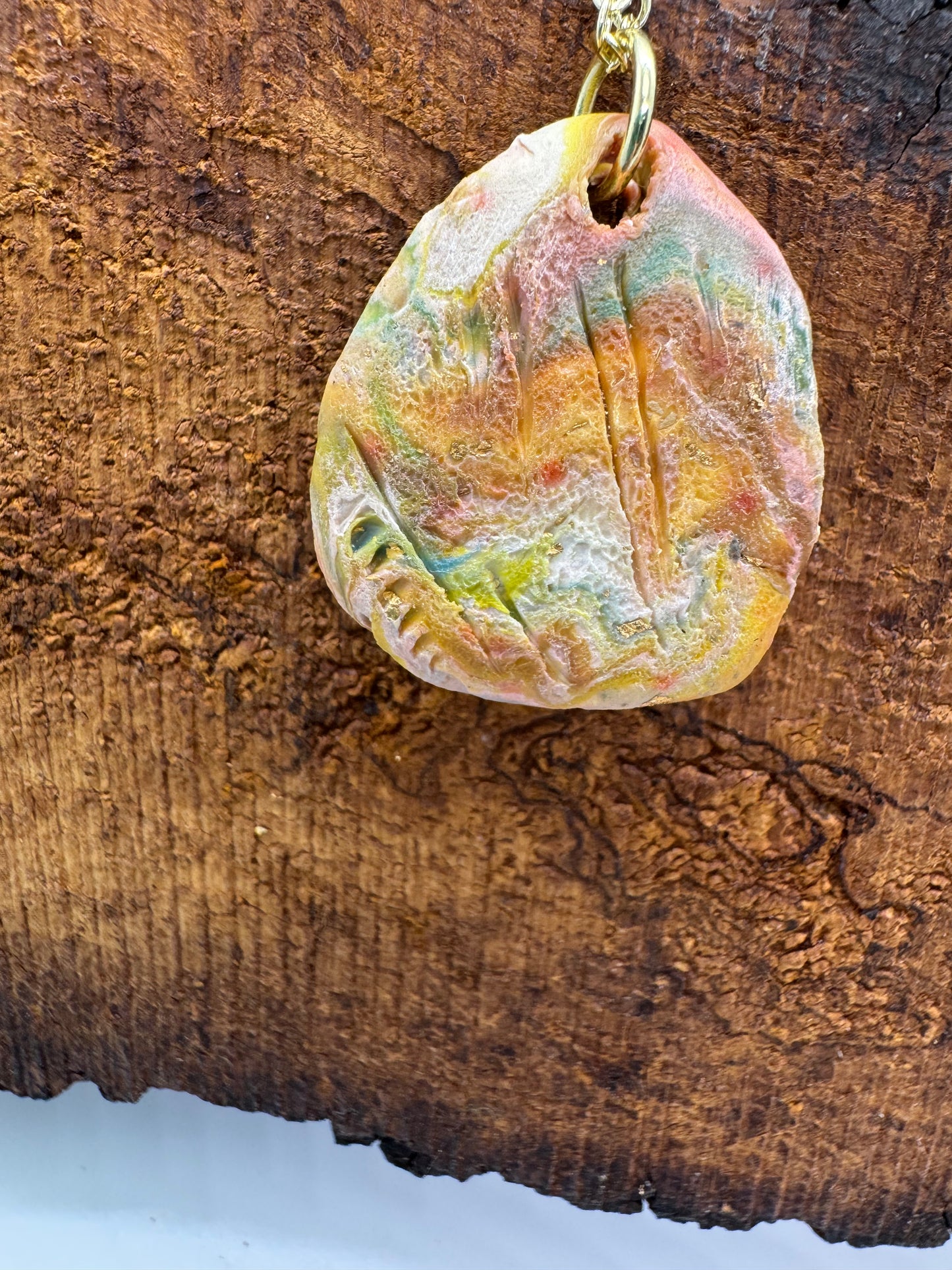 Rainbow necklace with amber stone, handmade in Oregon