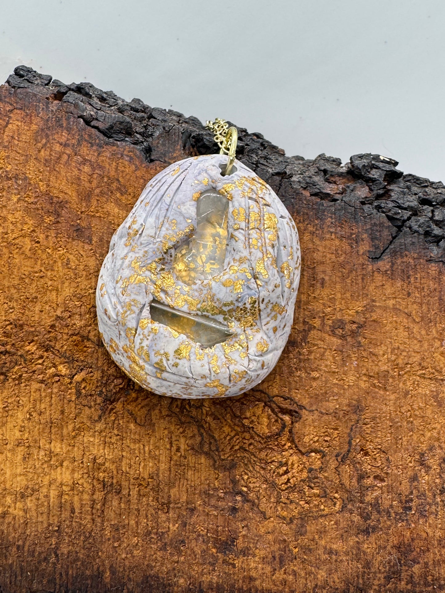 Double clear quartz necklace on gold chain