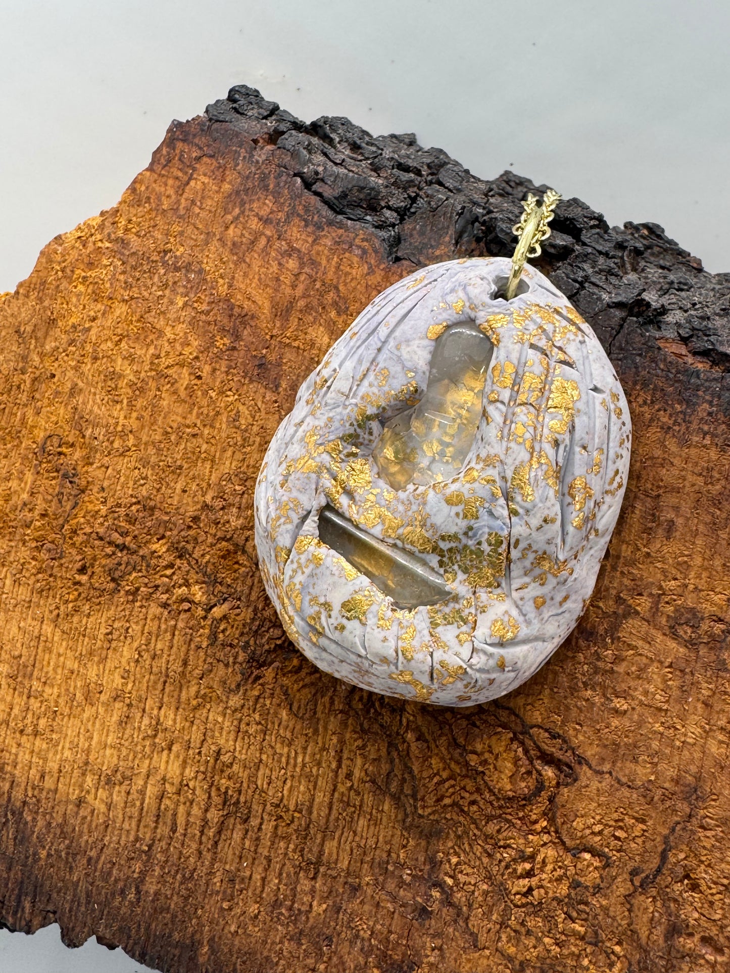 Double clear quartz necklace on gold chain