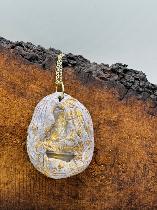 Double clear quartz necklace on gold chain