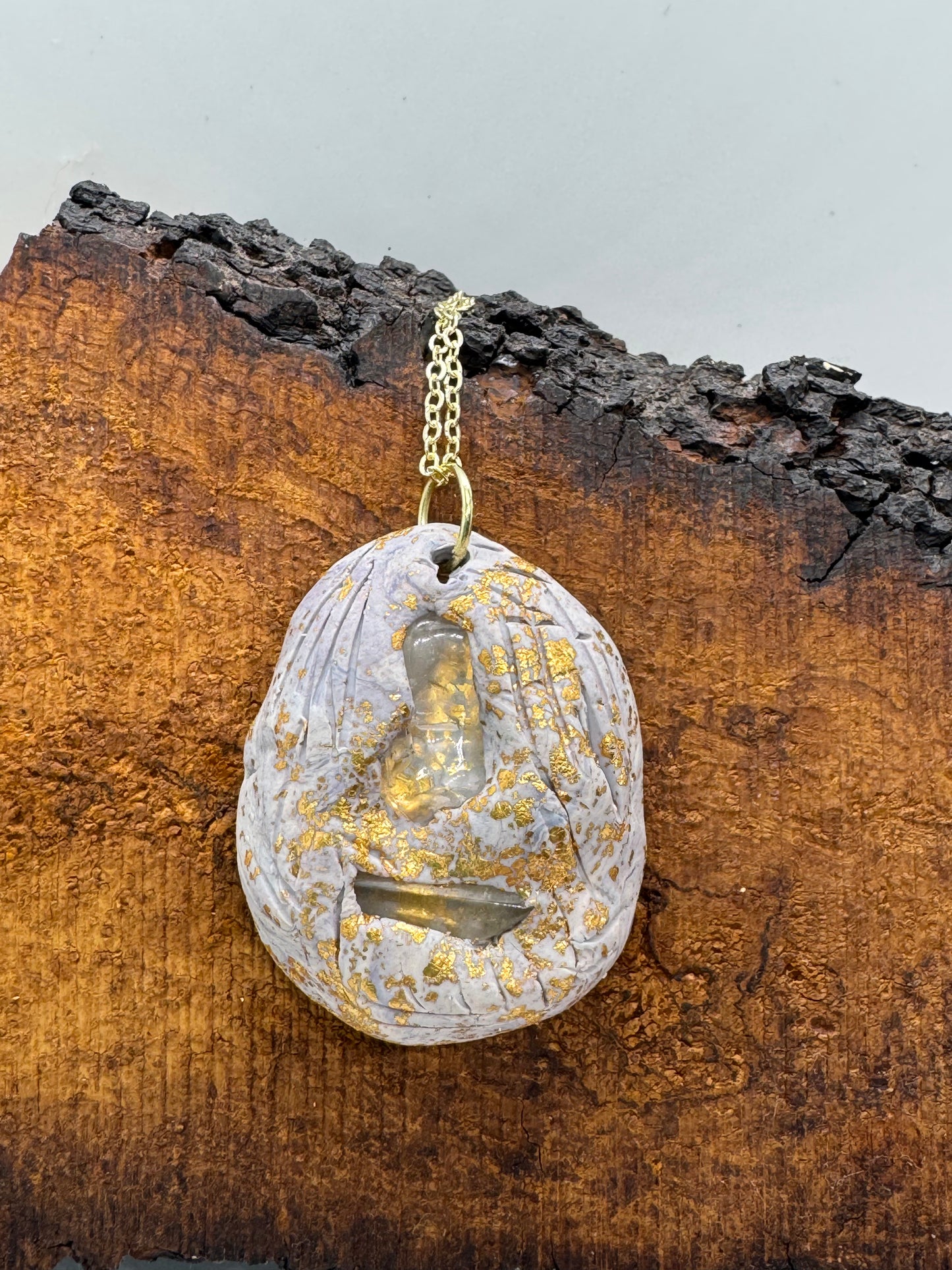 Double clear quartz necklace on gold chain