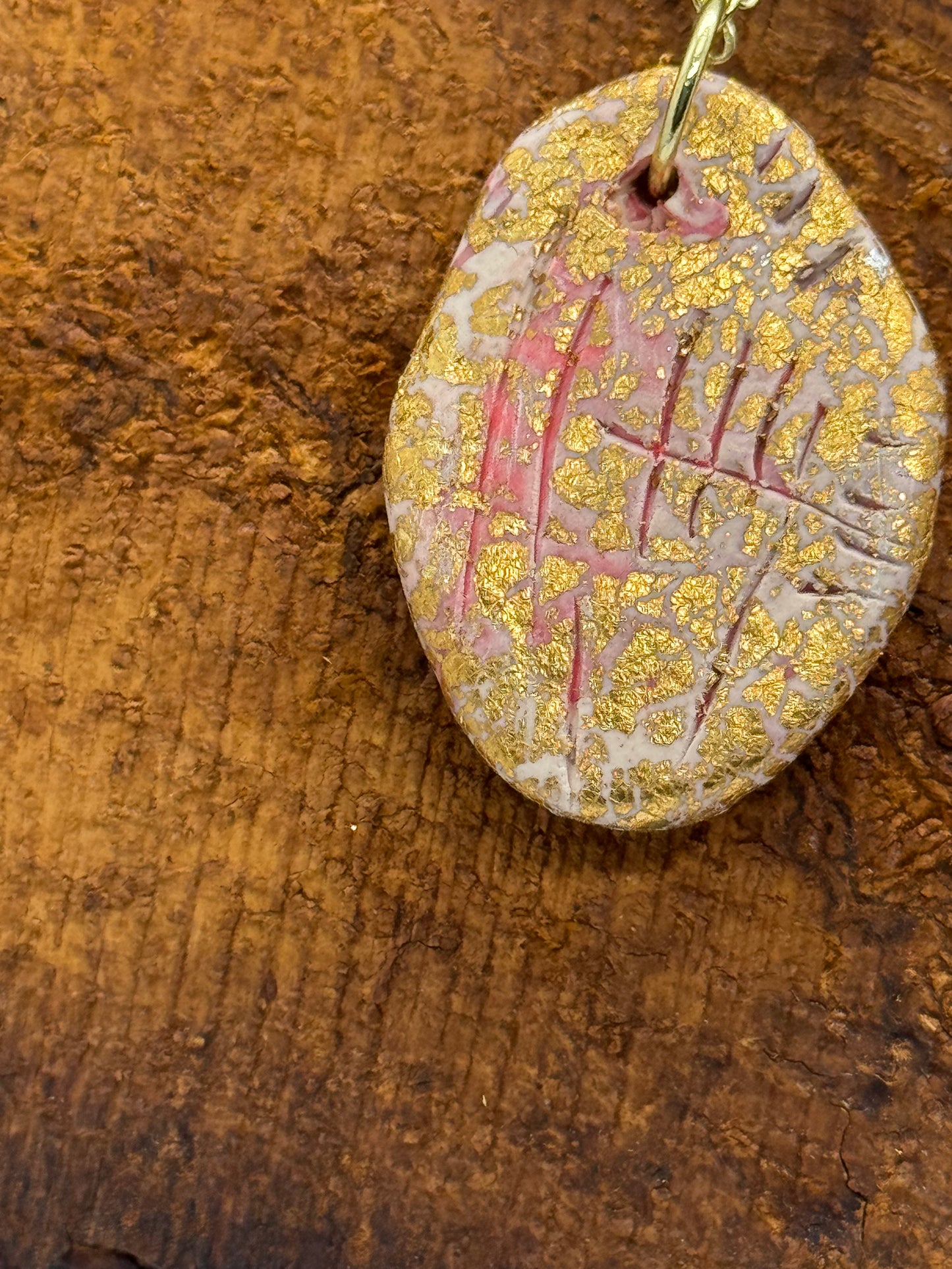 Oregon sunstone necklace, hand-sculpted clay