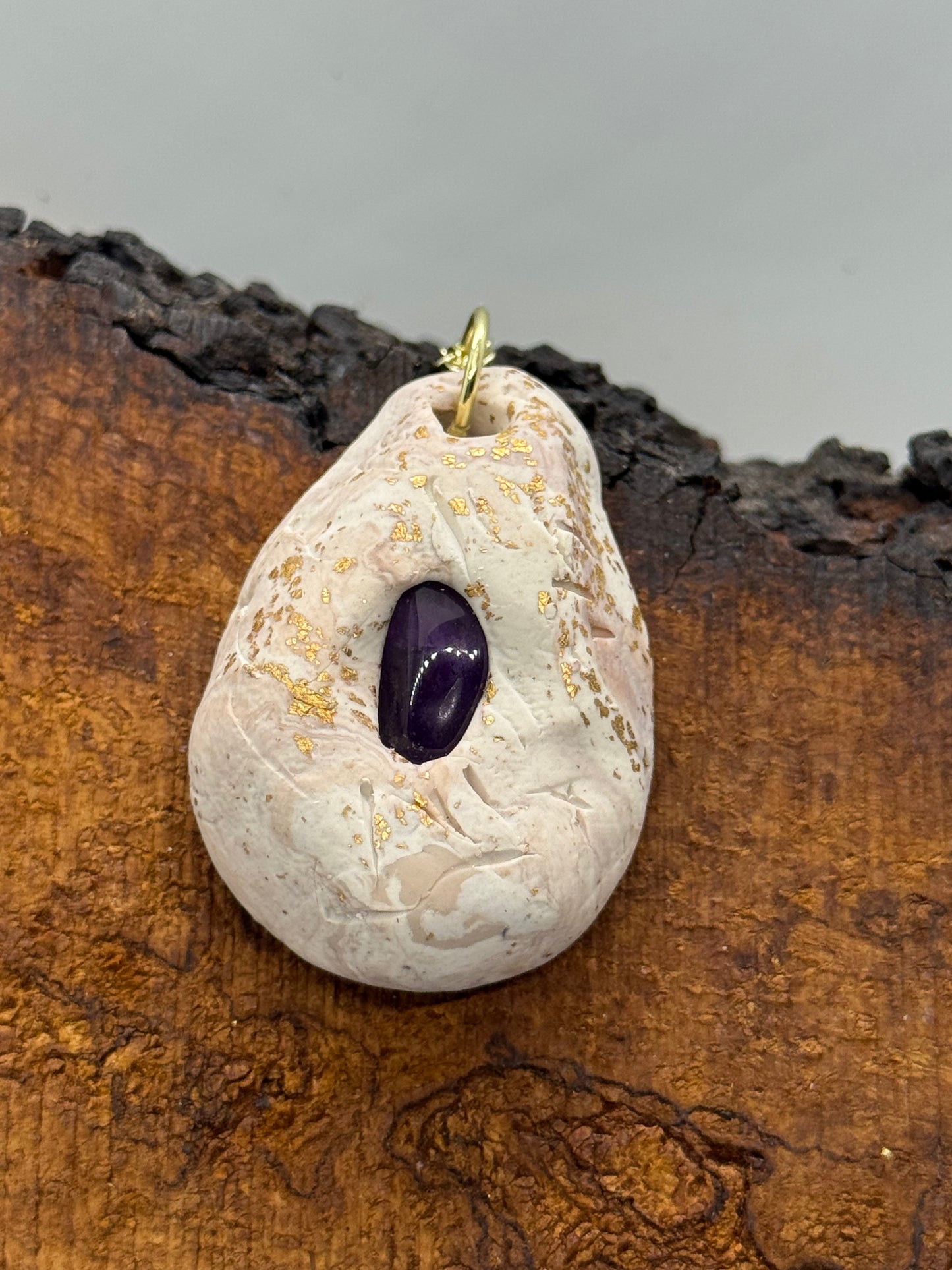 Amethyst and clay pendant necklace