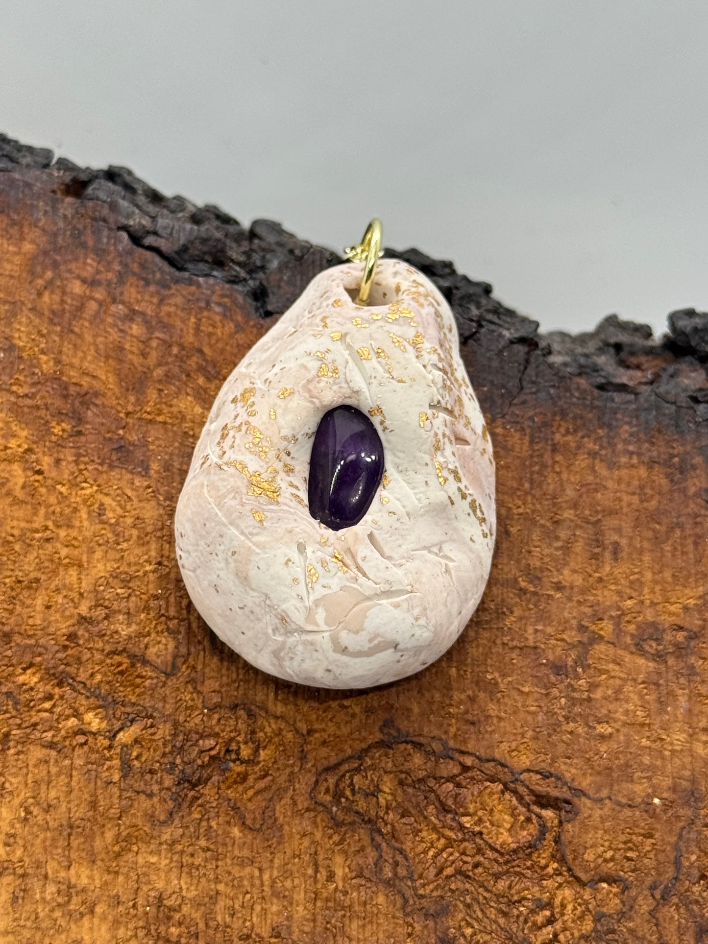 Amethyst and clay pendant necklace