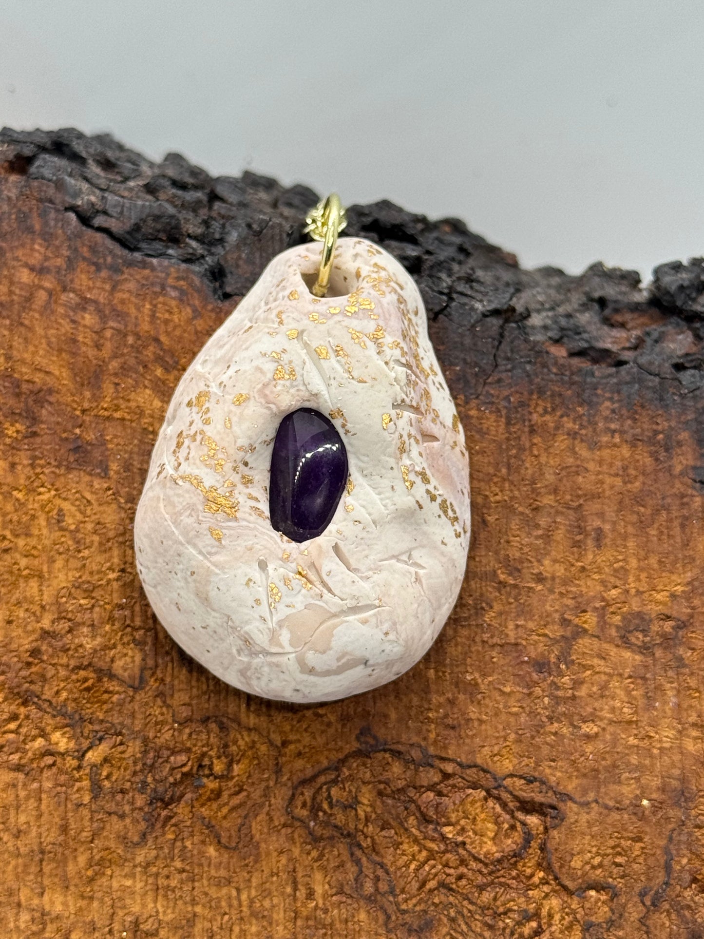 Amethyst and clay pendant necklace