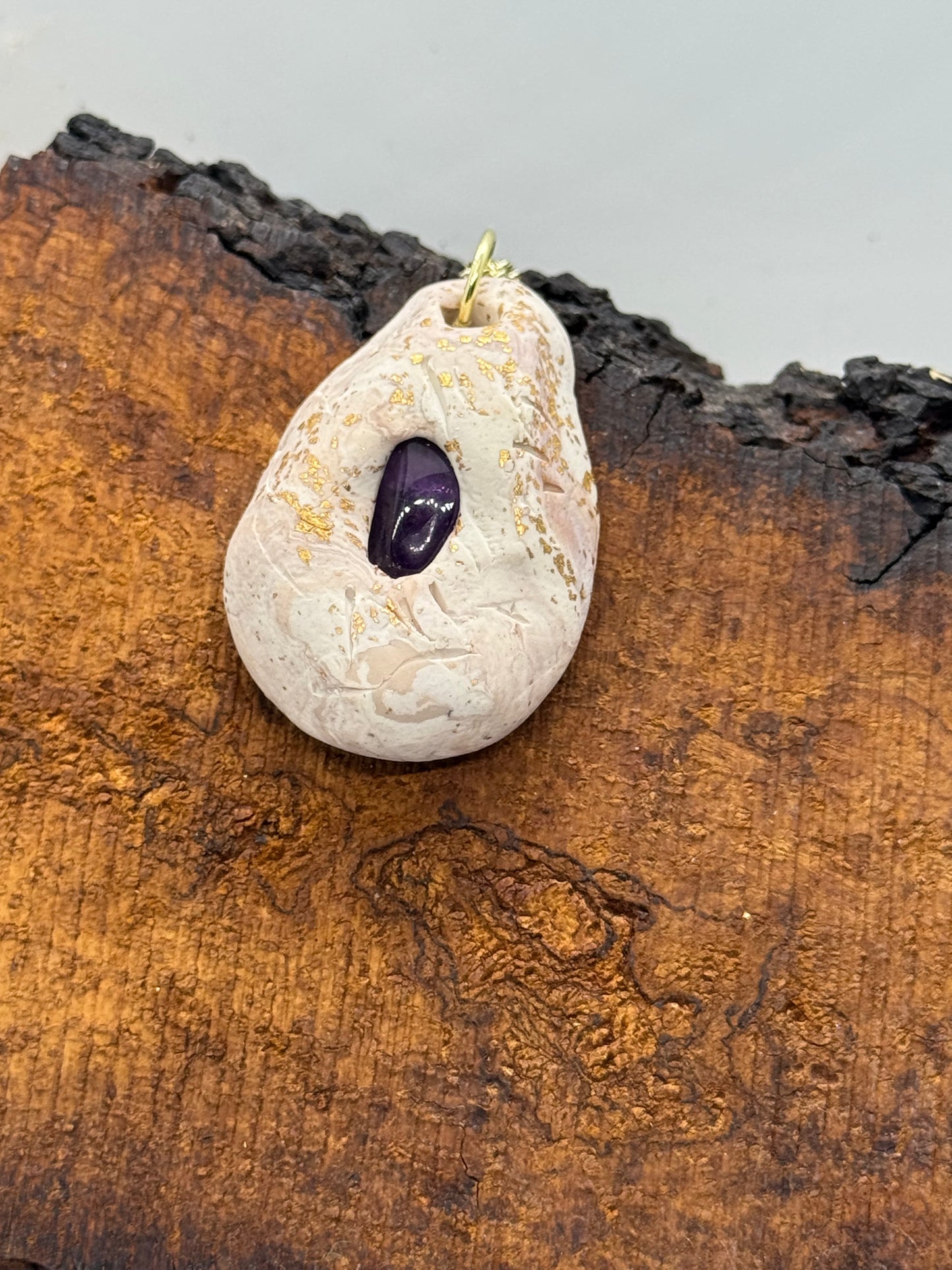 Amethyst and clay pendant necklace