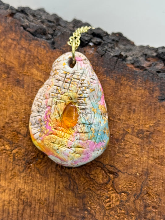Rainbow amber pendant necklace