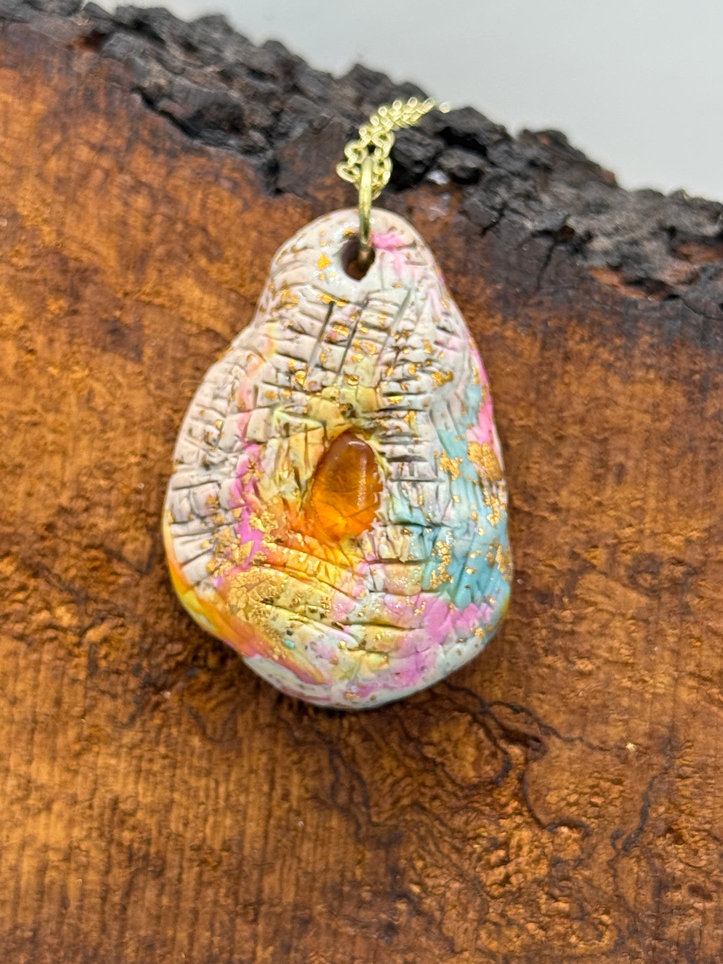 Rainbow amber pendant necklace