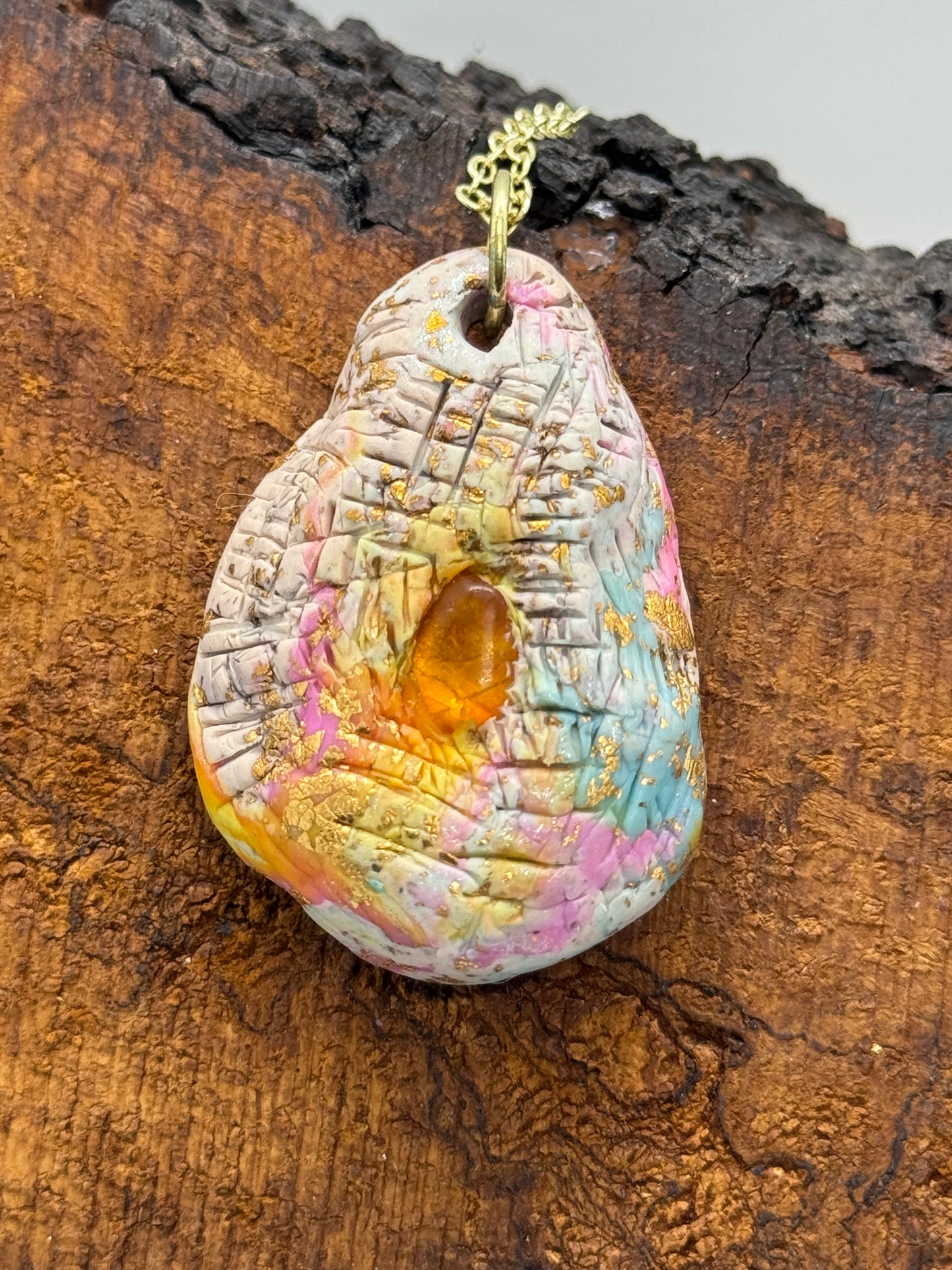 Rainbow amber pendant necklace