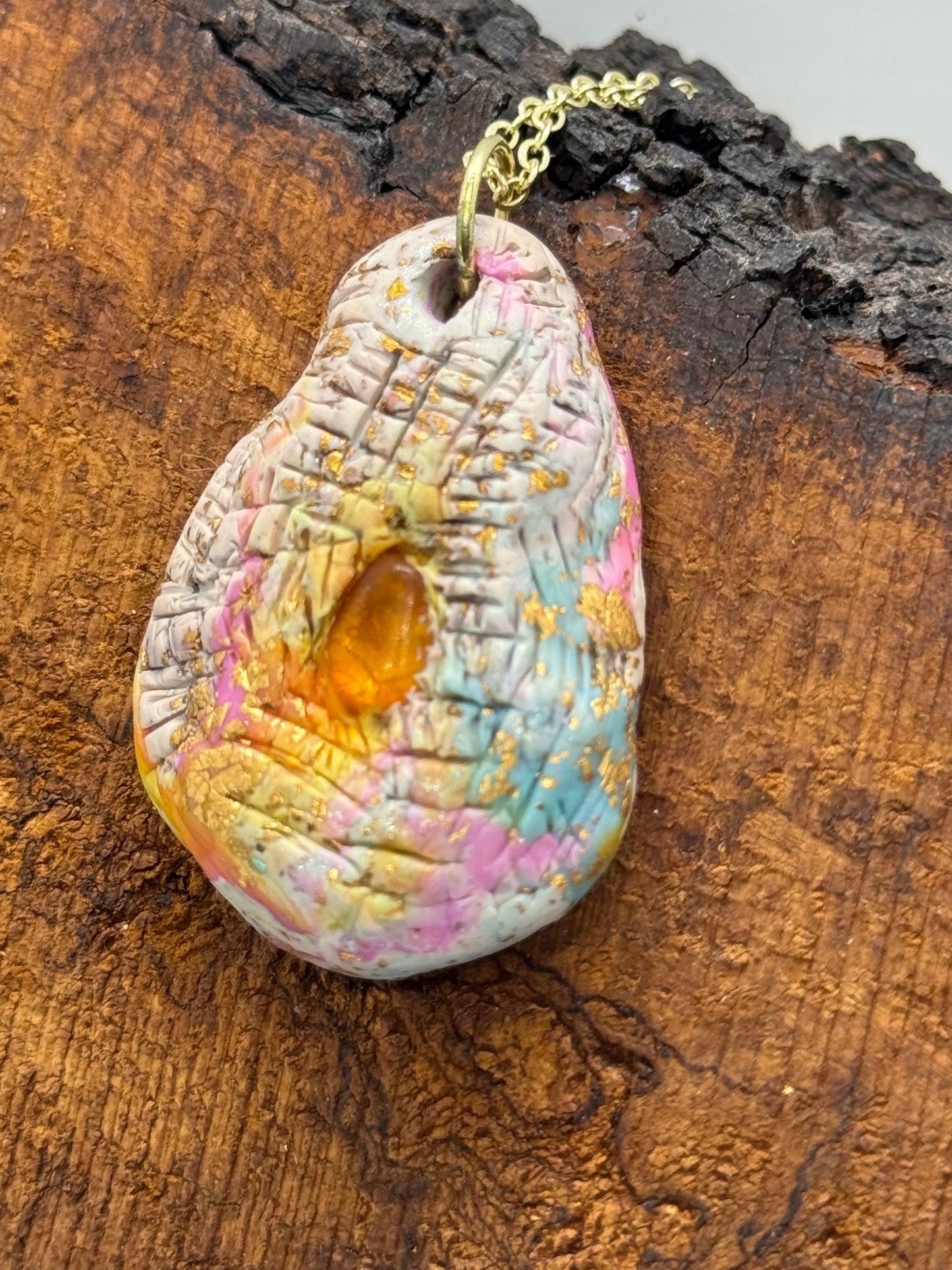 Rainbow amber pendant necklace