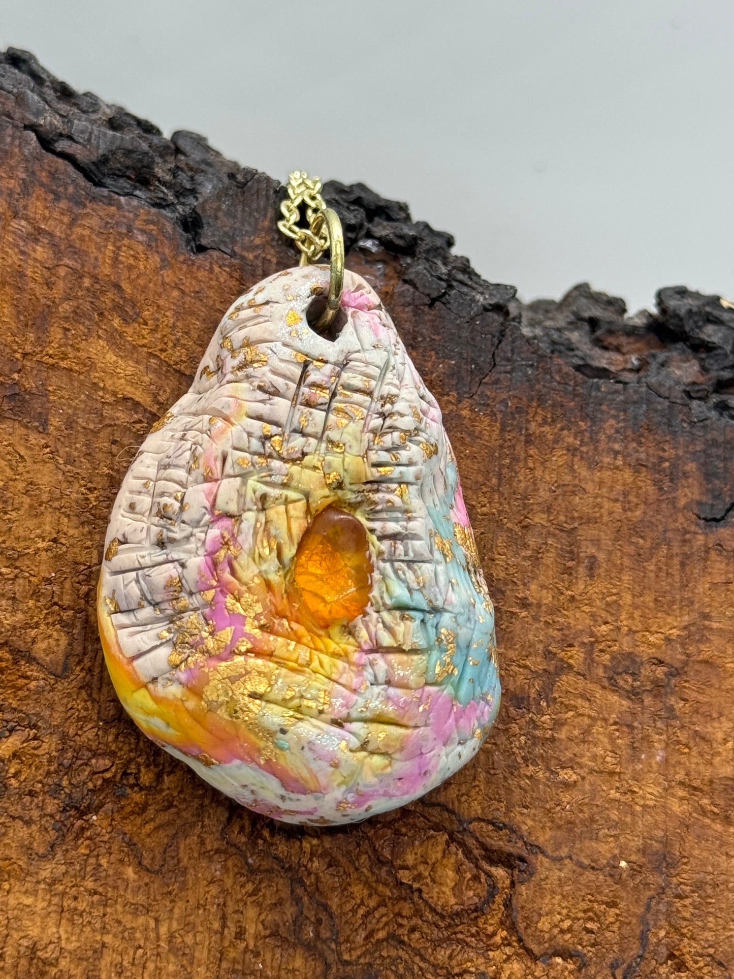 Rainbow amber pendant necklace