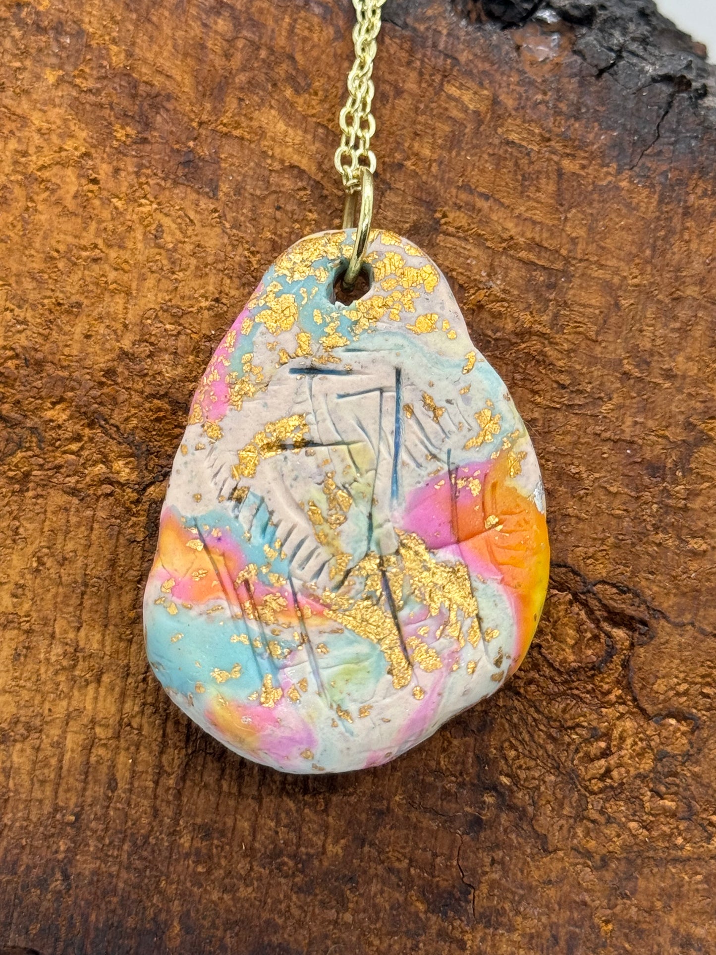 Rainbow amber pendant necklace