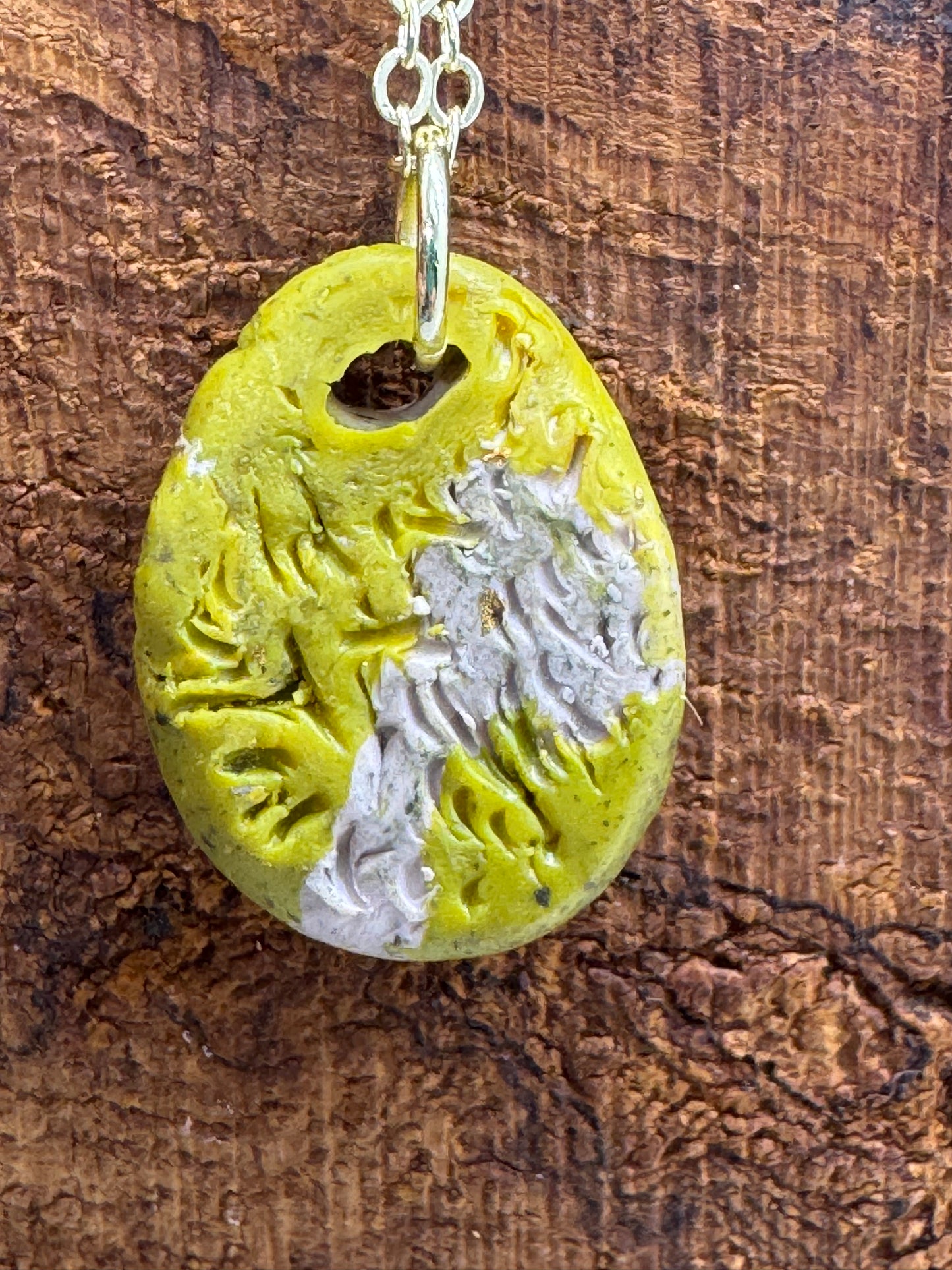 Cultured pearl and green clay handmade necklace