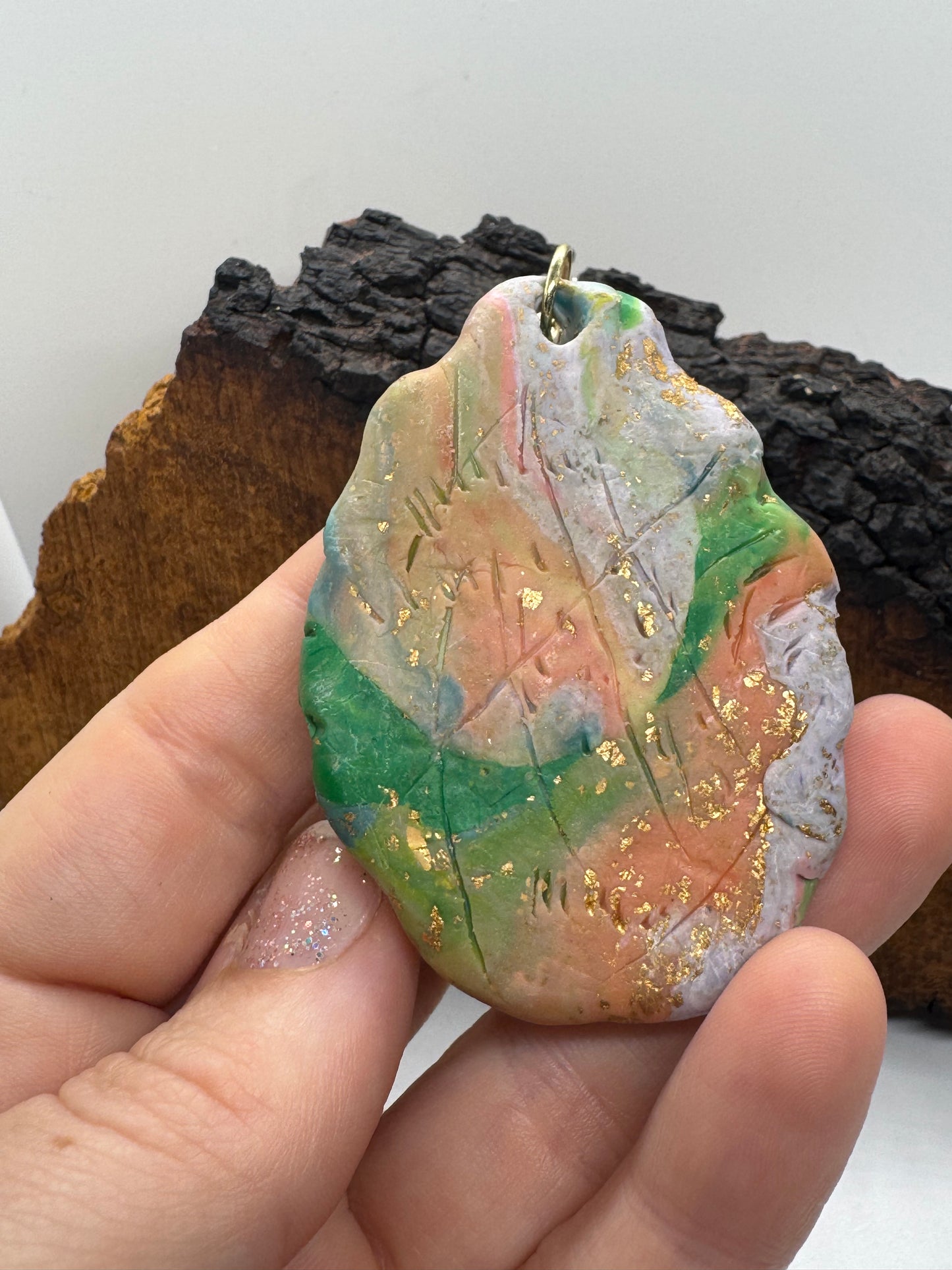 Rainbow clear quartz crystal large pendant necklace, gold chain