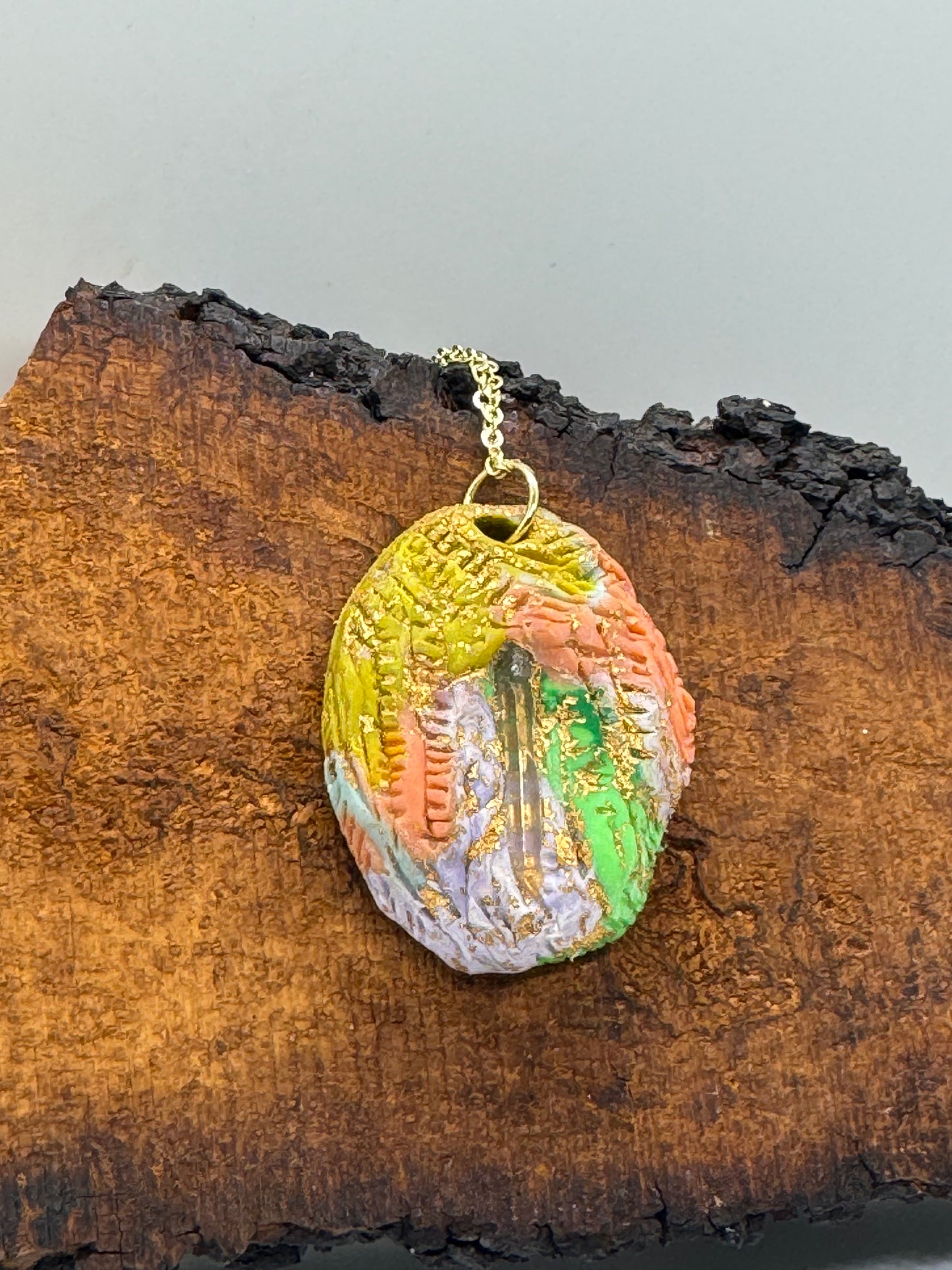 Rainbow clear quartz clay necklace