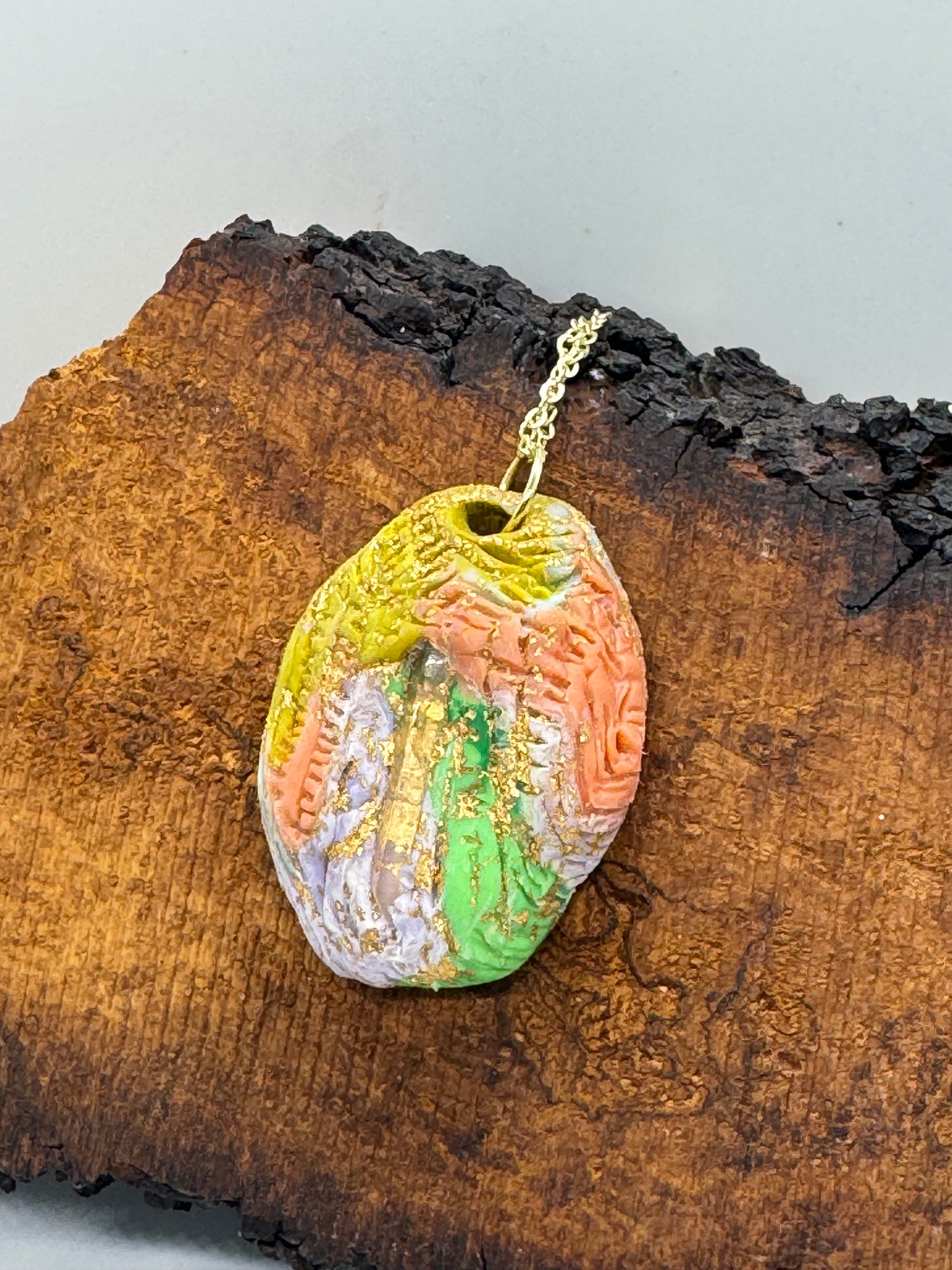 Rainbow clear quartz clay necklace