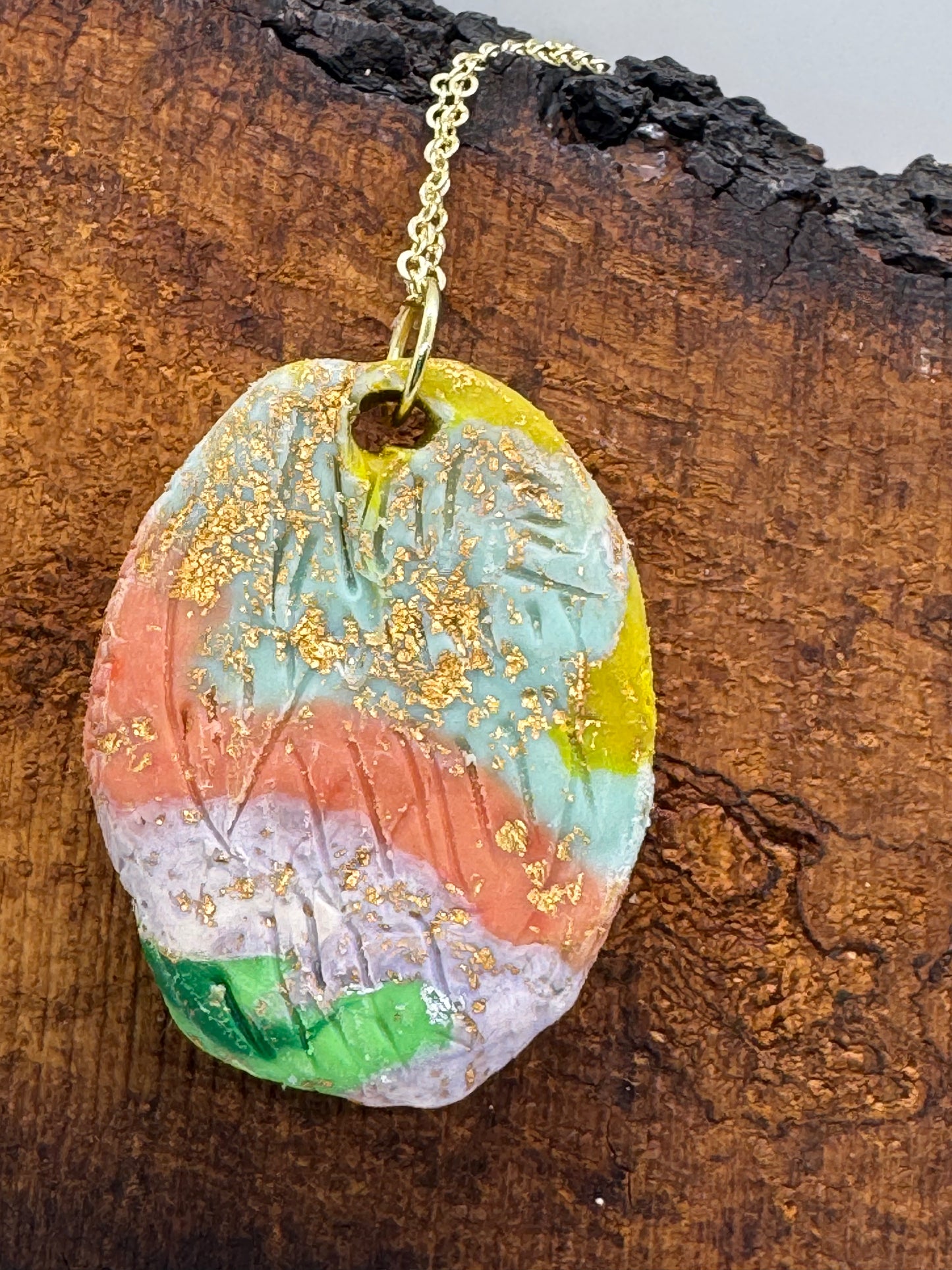 Rainbow clear quartz clay necklace