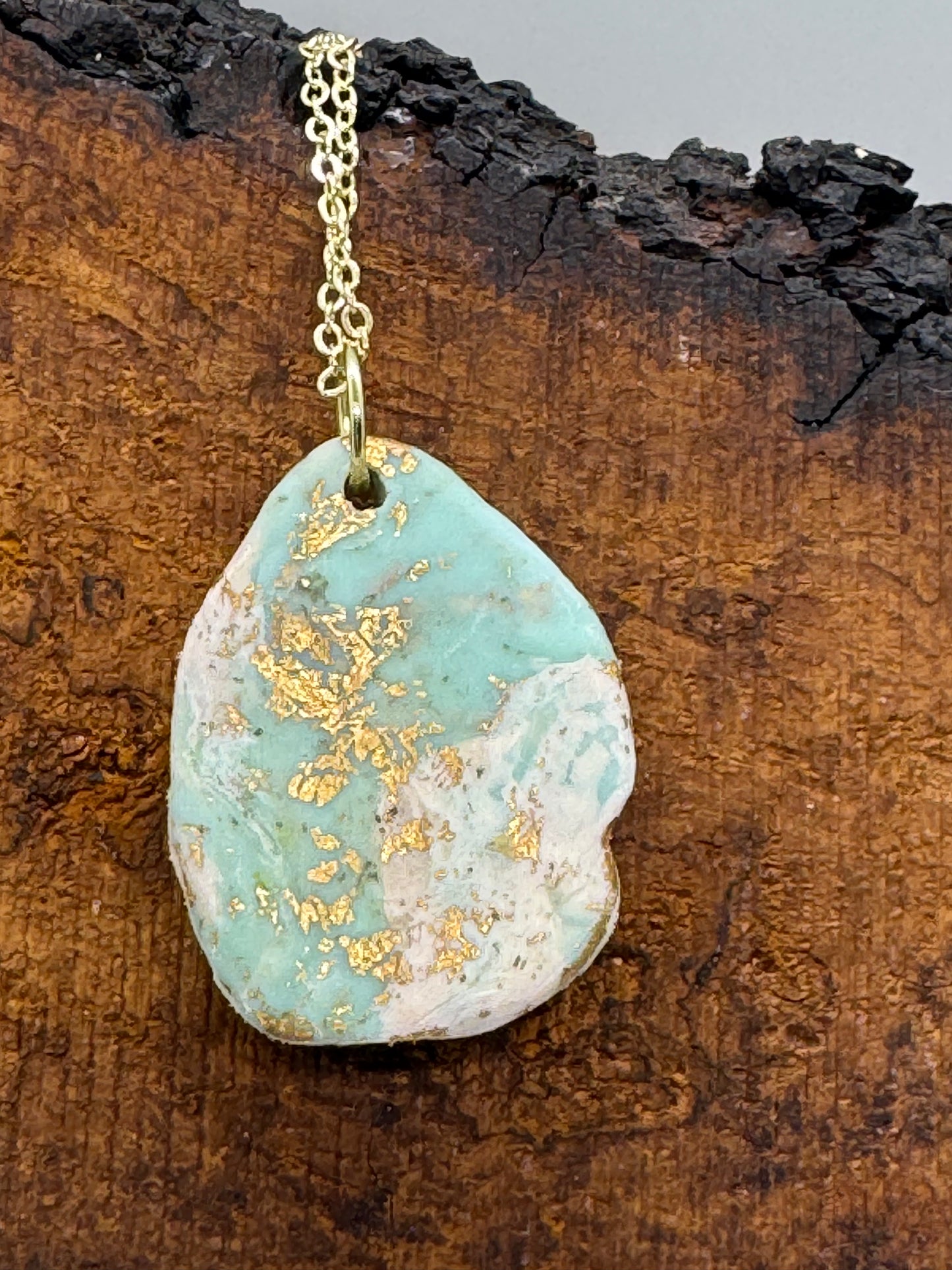 Clear quartz crystal blue and cream handmade necklace