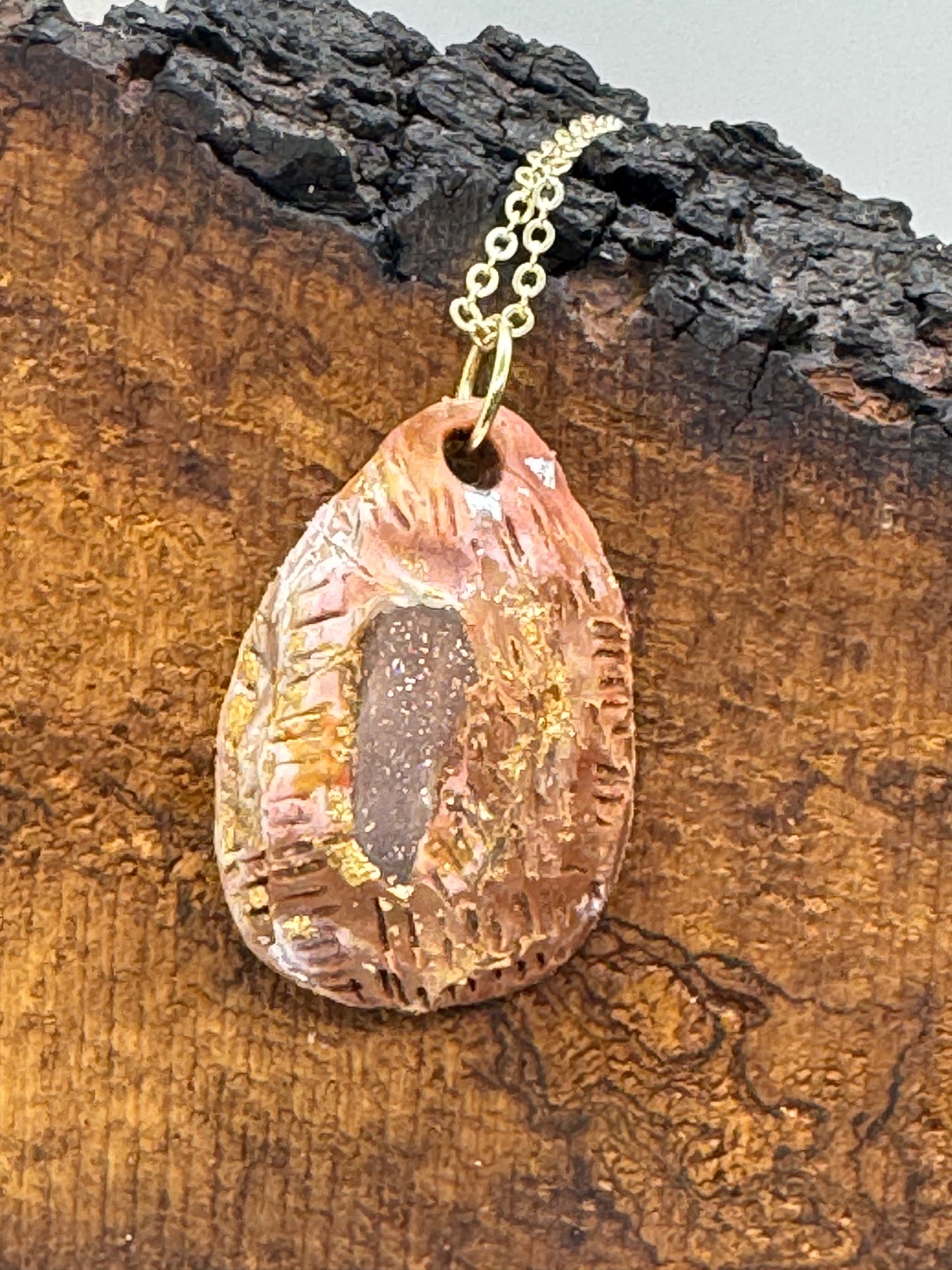 Moonstone and earthy clay handmade necklace