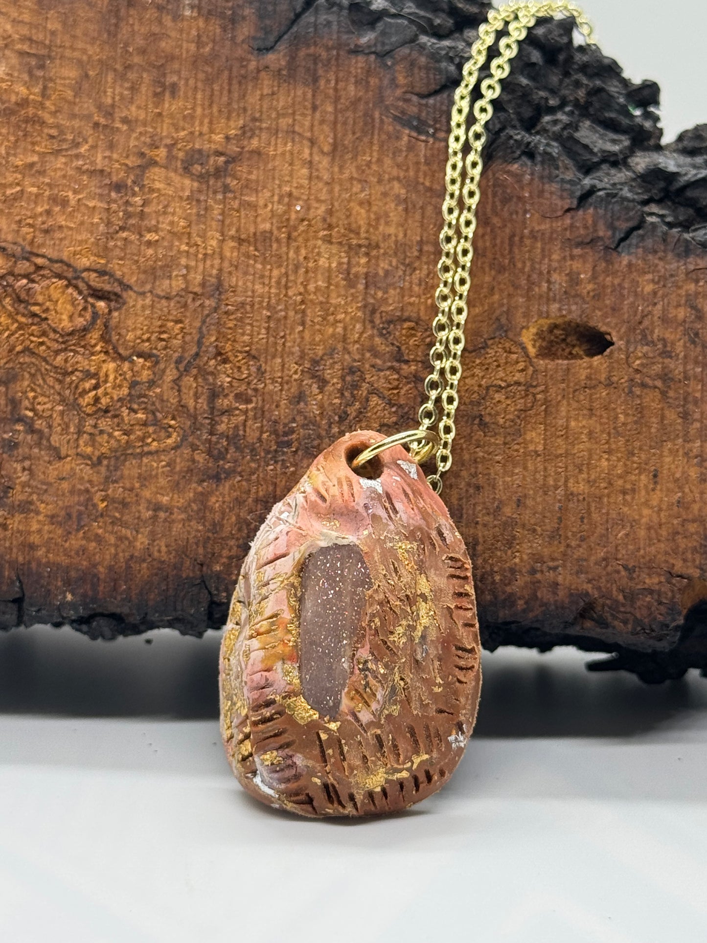 Moonstone and earthy clay handmade necklace