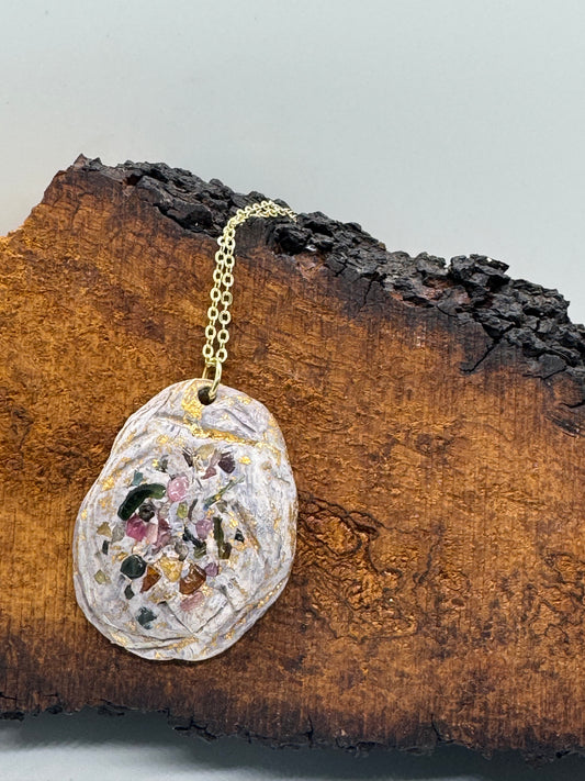 Rainbow tourmaline handmade clay necklace