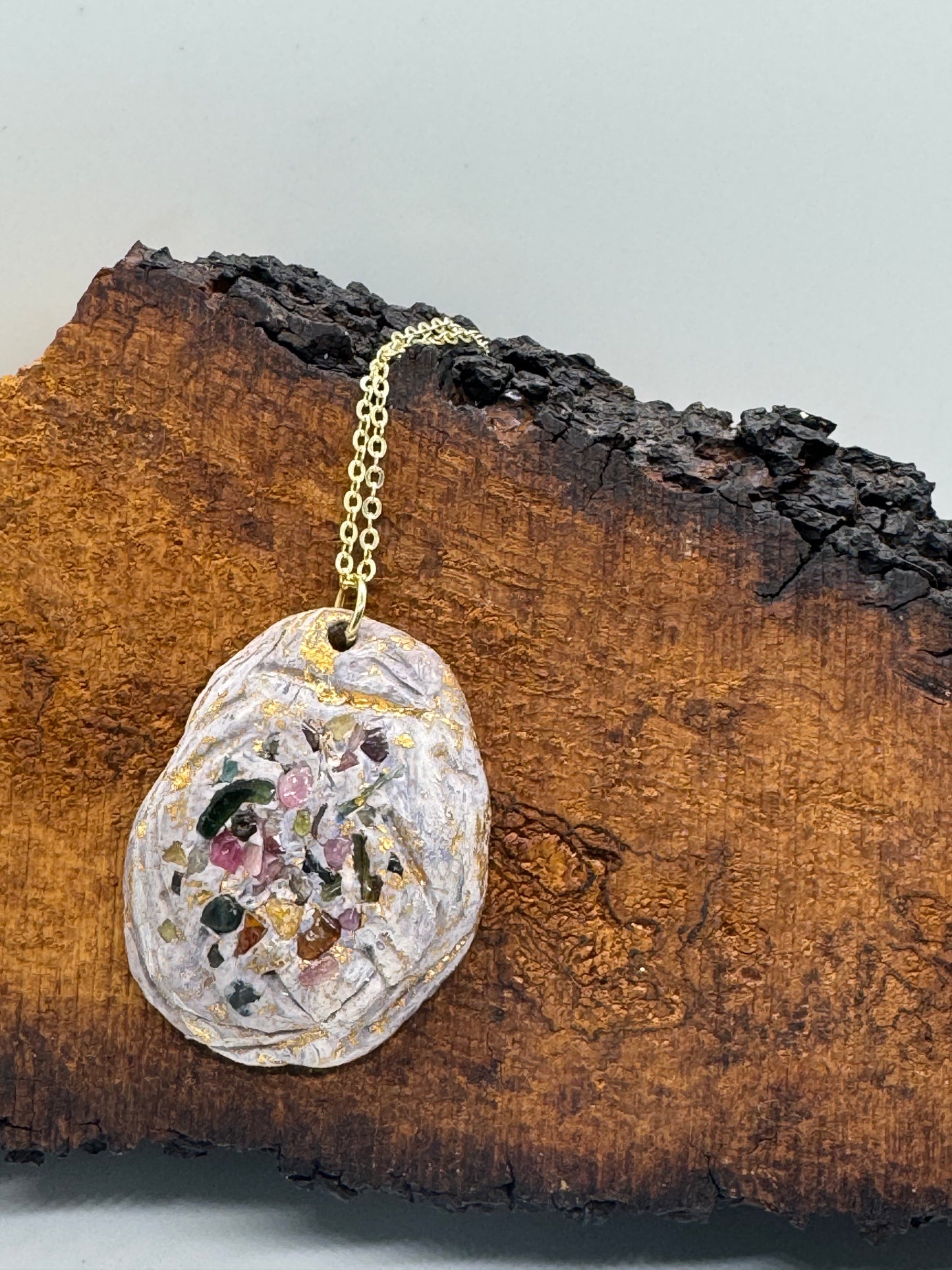 Rainbow tourmaline handmade clay necklace