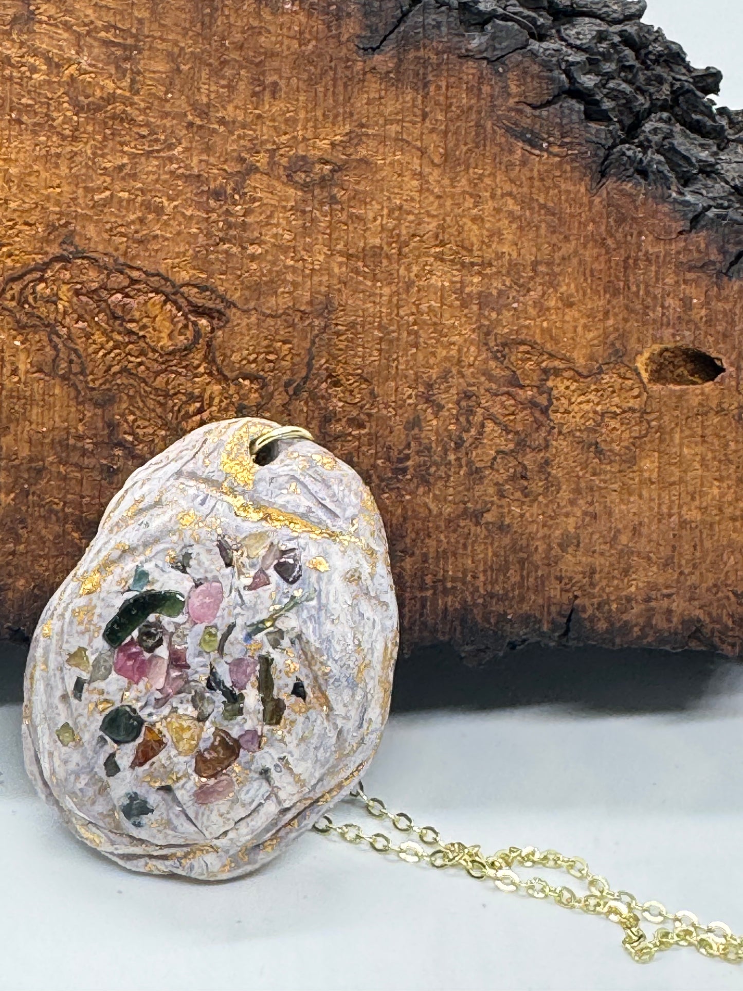 Rainbow tourmaline handmade clay necklace