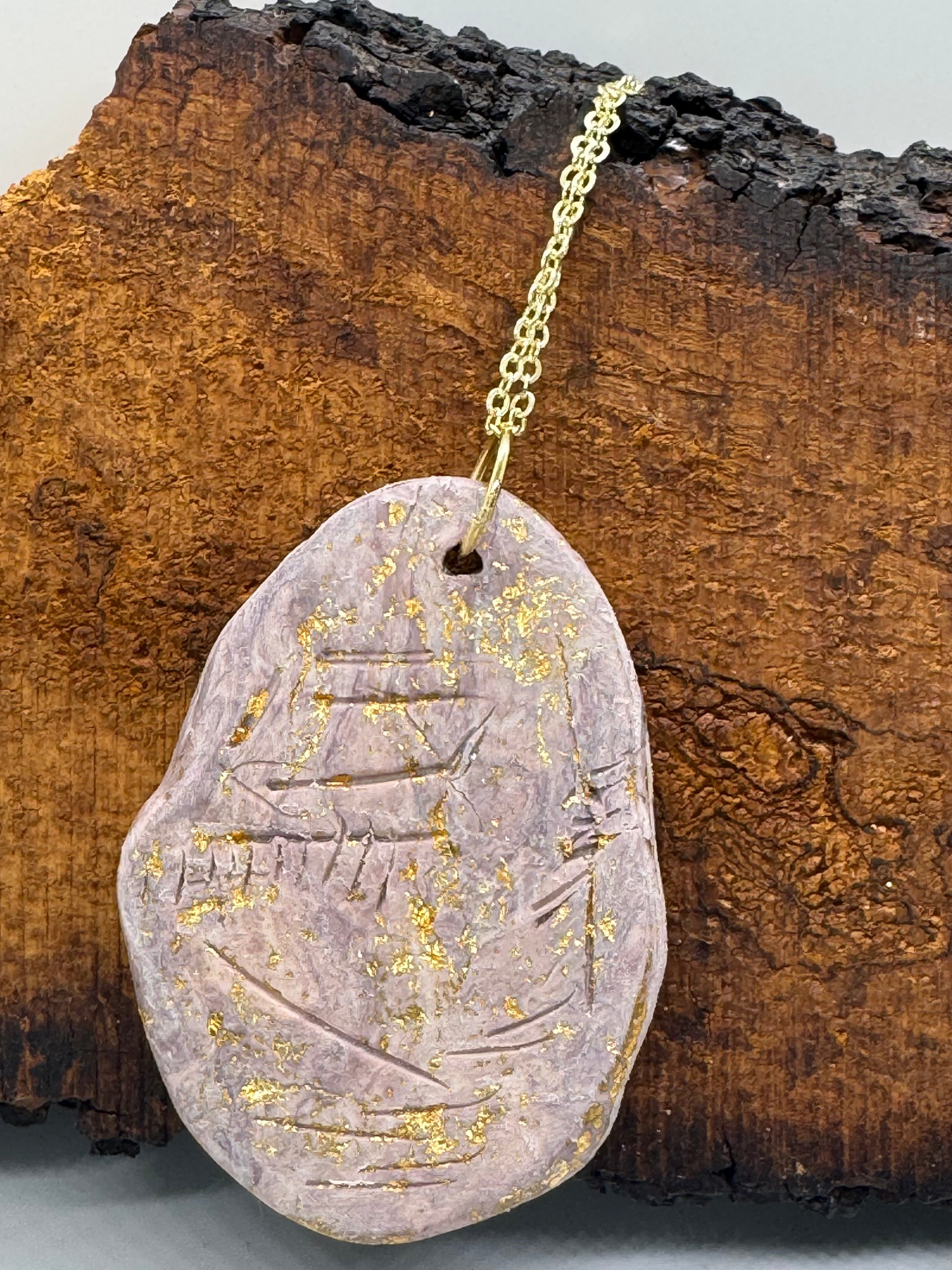 Clear quartz crystal handmade clay necklace