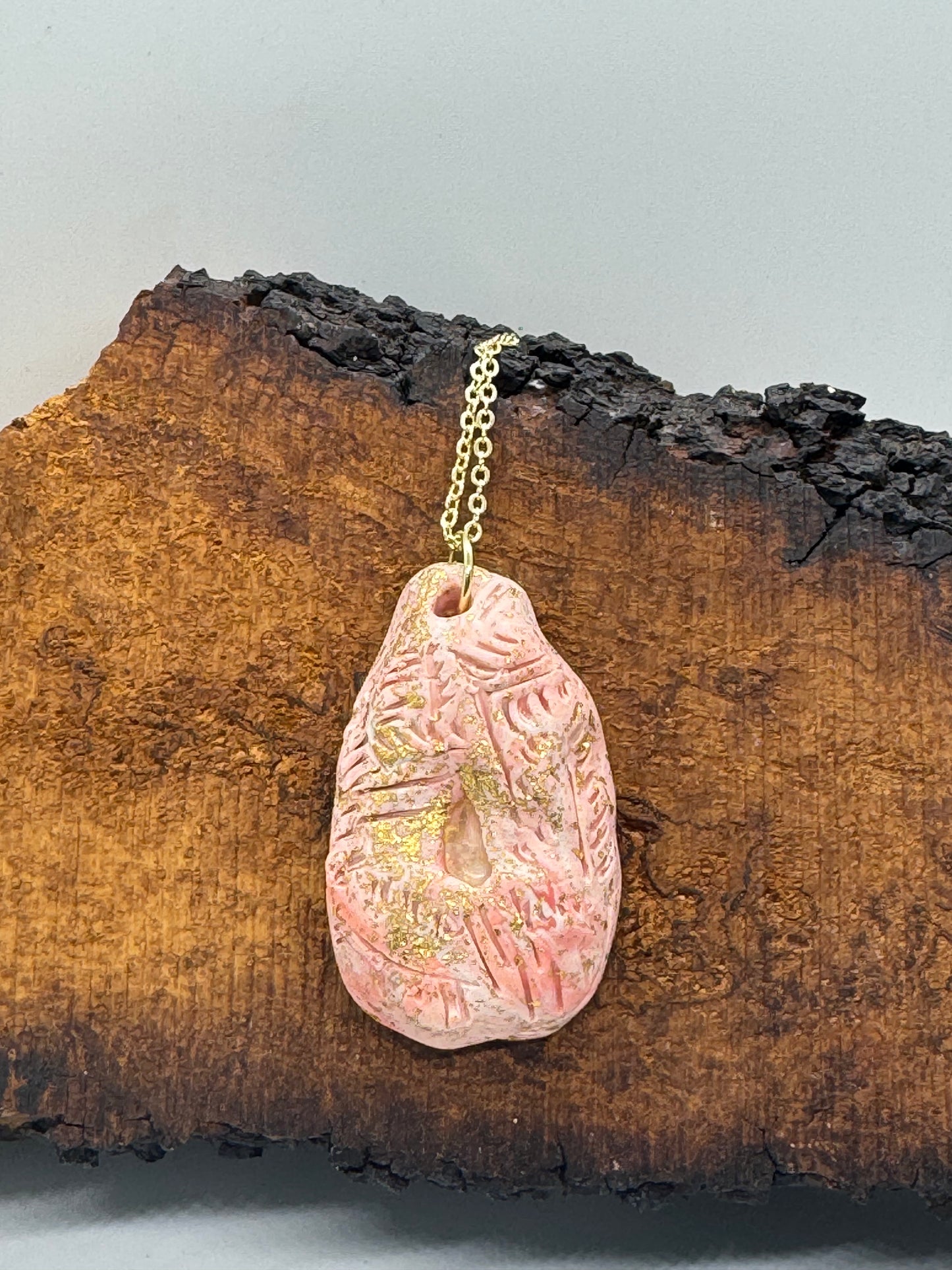 Oregon sunstone handmade pink clay necklace