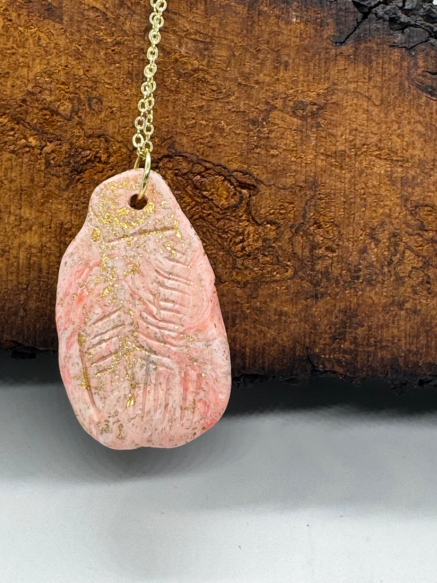 Oregon sunstone handmade pink clay necklace